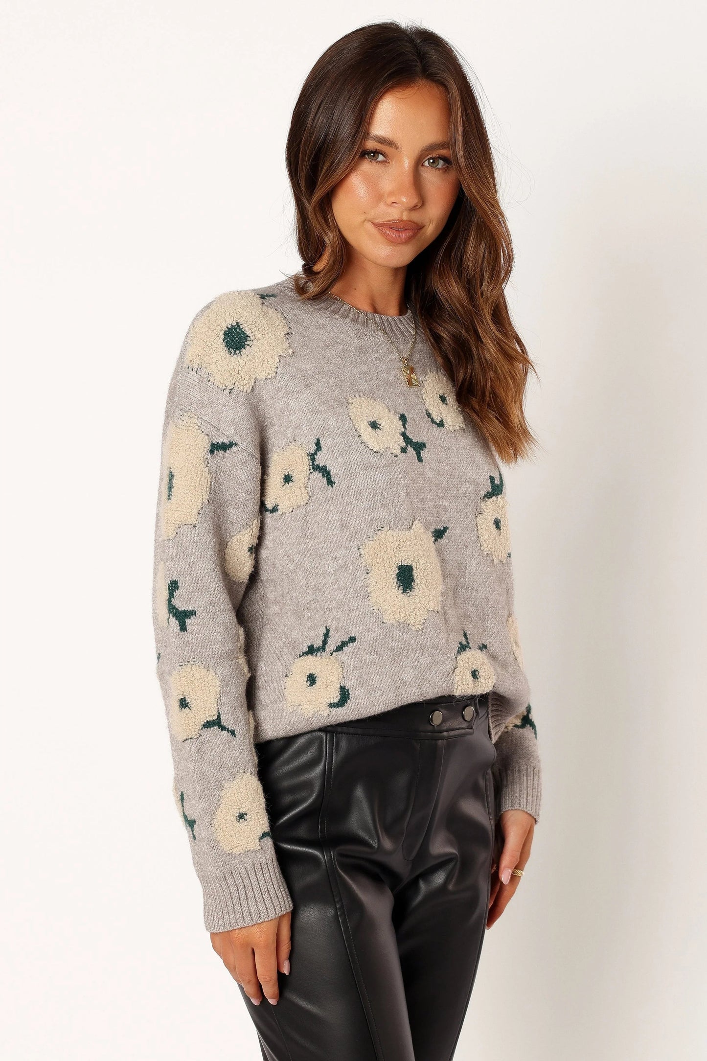 Aubrielle Floral-Knit Crewneck Sweater