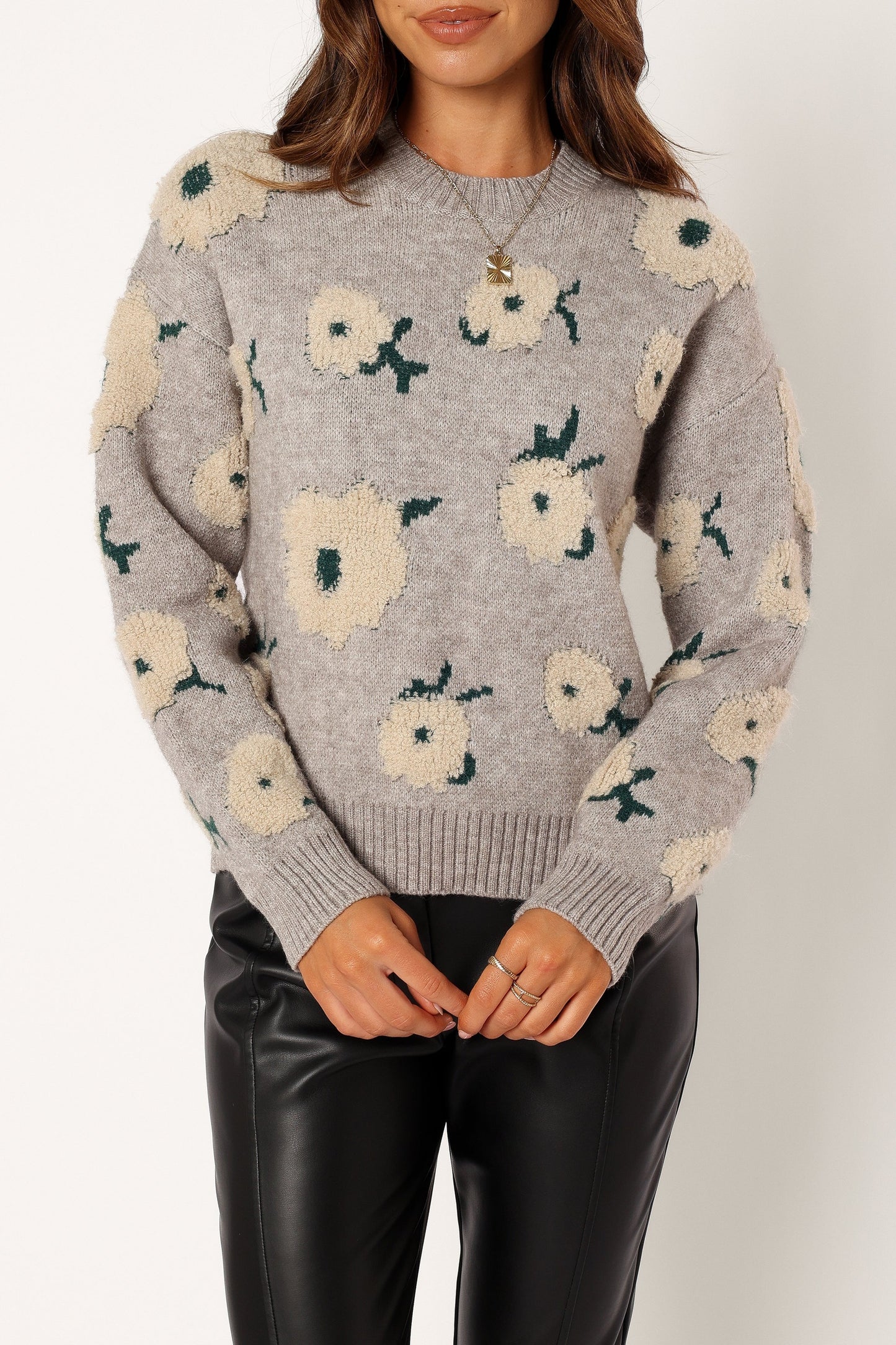 Aubrielle Floral-Knit Crewneck Sweater