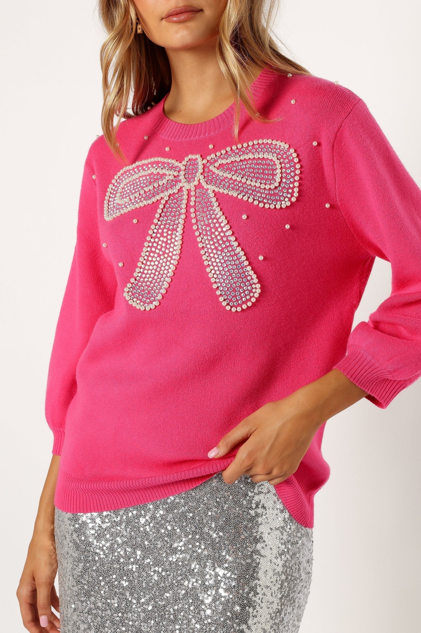 Embellished Bow Knit Sweater