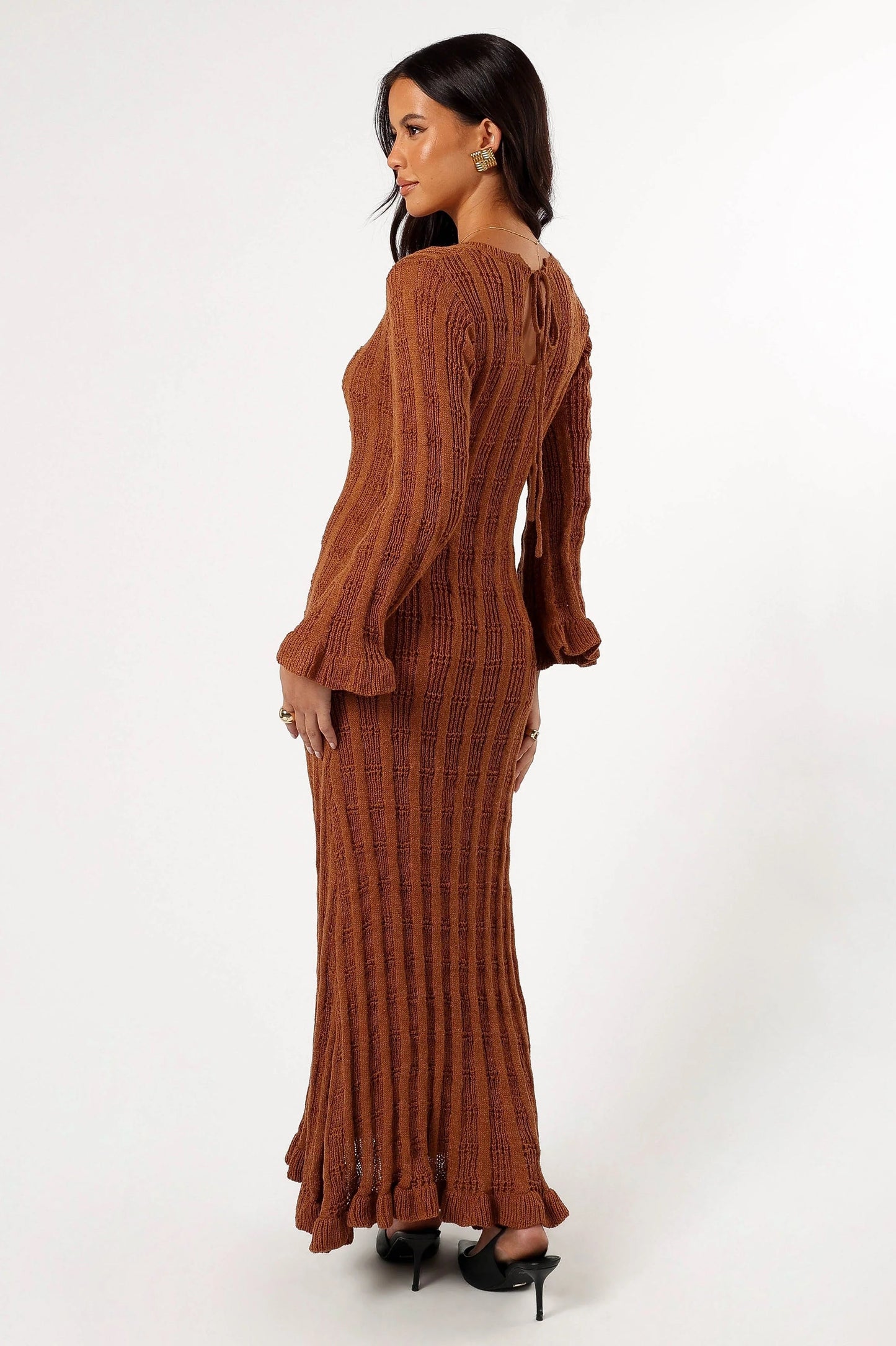 Frill-Cuff Knit Maxi Dress