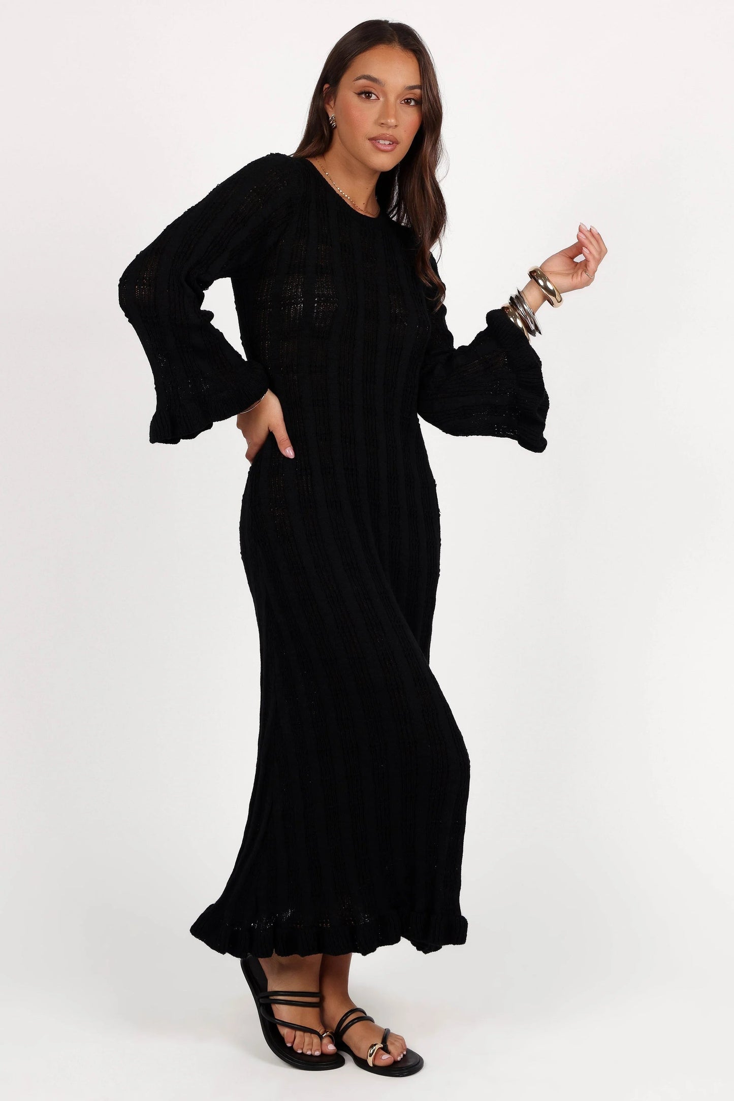 Frill-Cuff Knit Maxi Dress