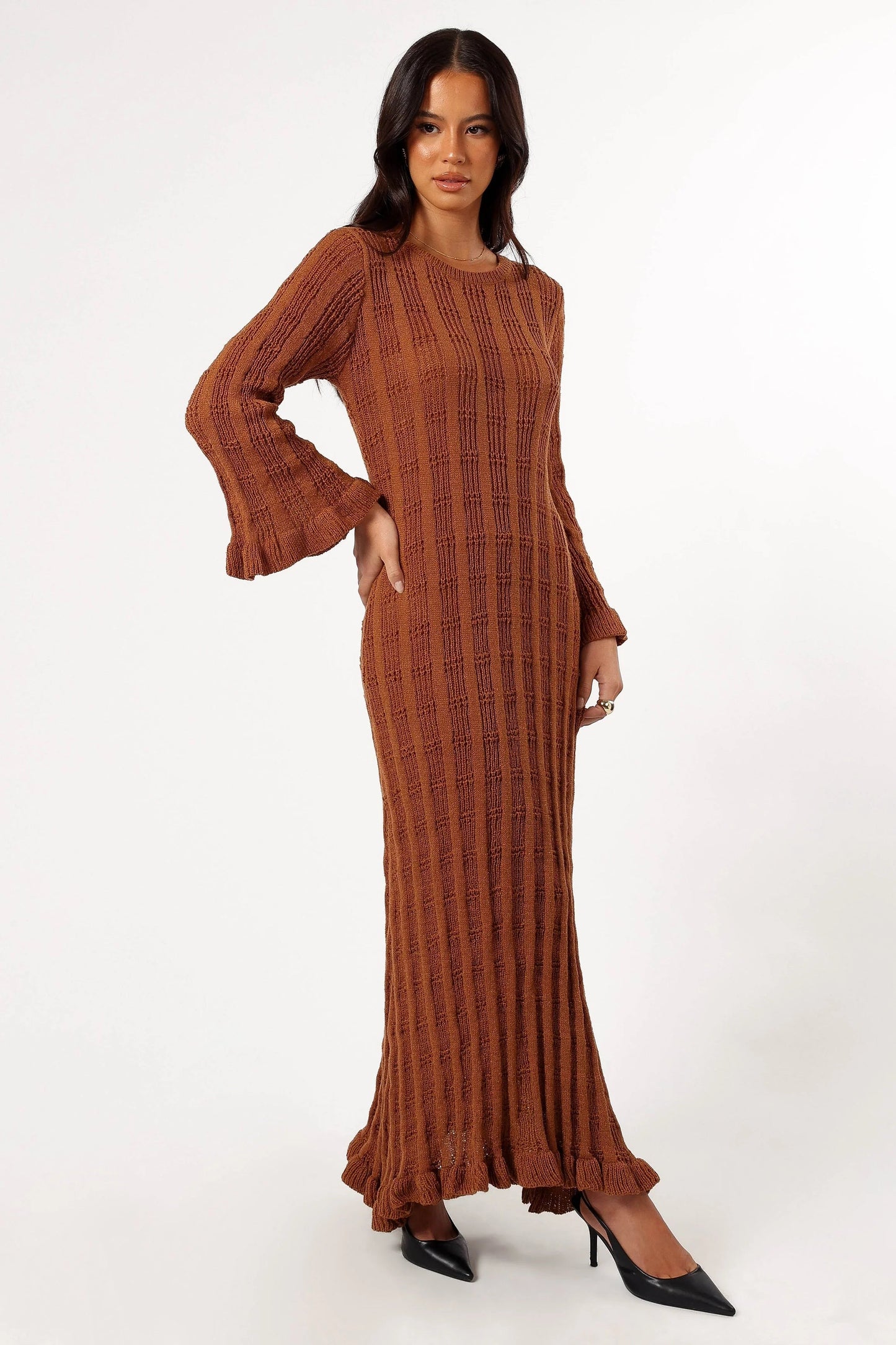 Frill-Cuff Knit Maxi Dress
