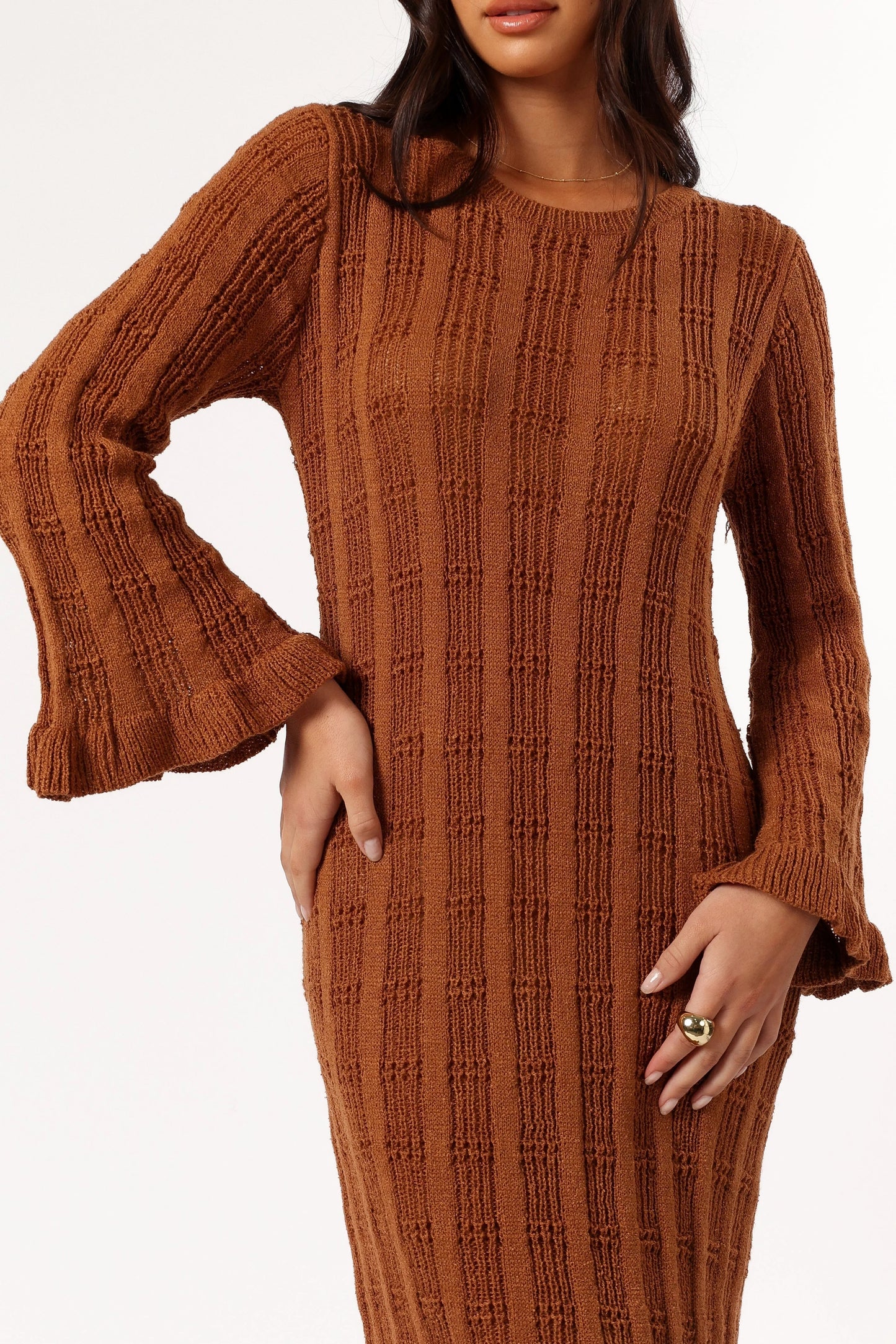 Frill-Cuff Knit Maxi Dress