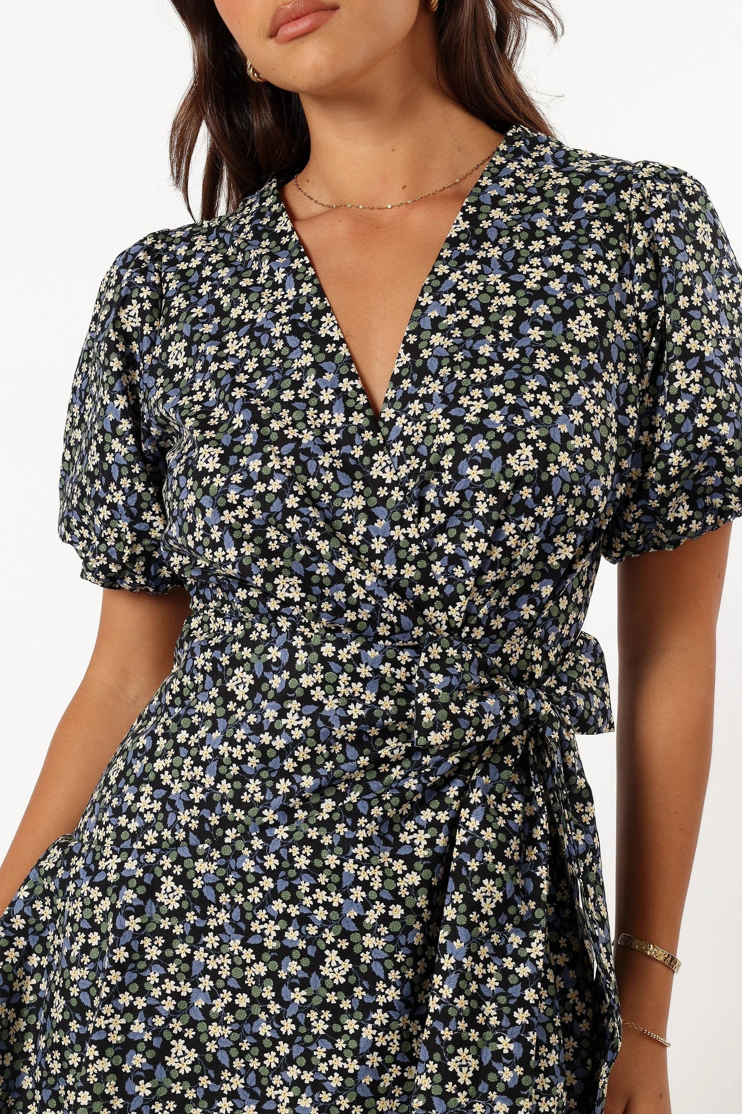 Indigo Floral Wrap Mini Dress