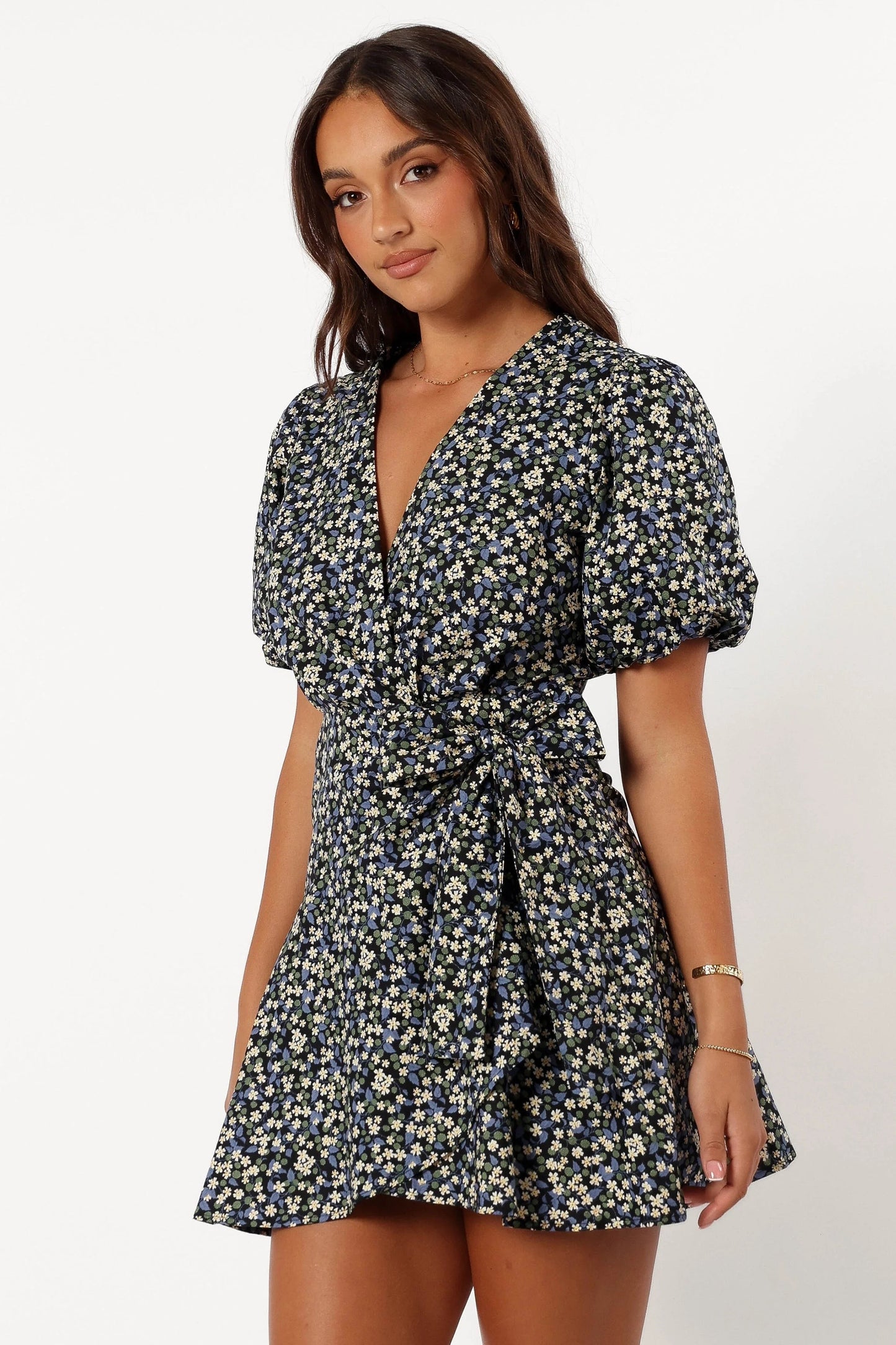 Indigo Floral Wrap Mini Dress