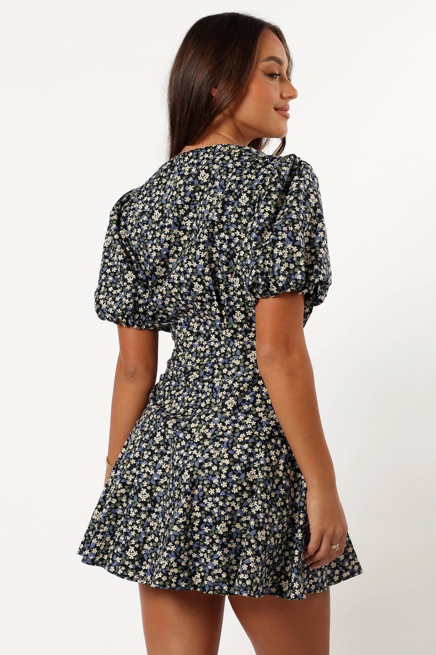 Indigo Floral Wrap Mini Dress