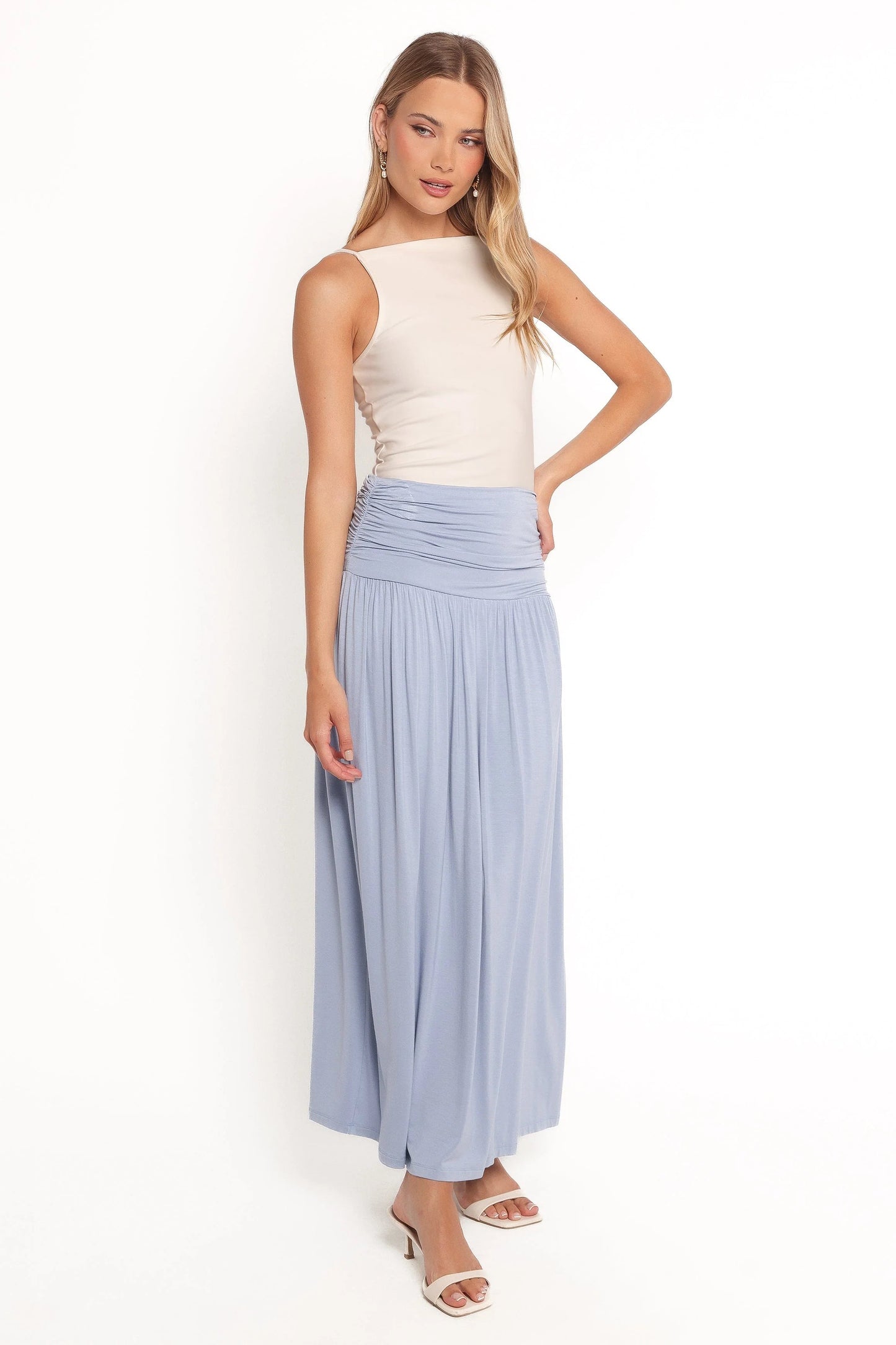 Lavia Ruched Knit A-Line Maxi Skirt
