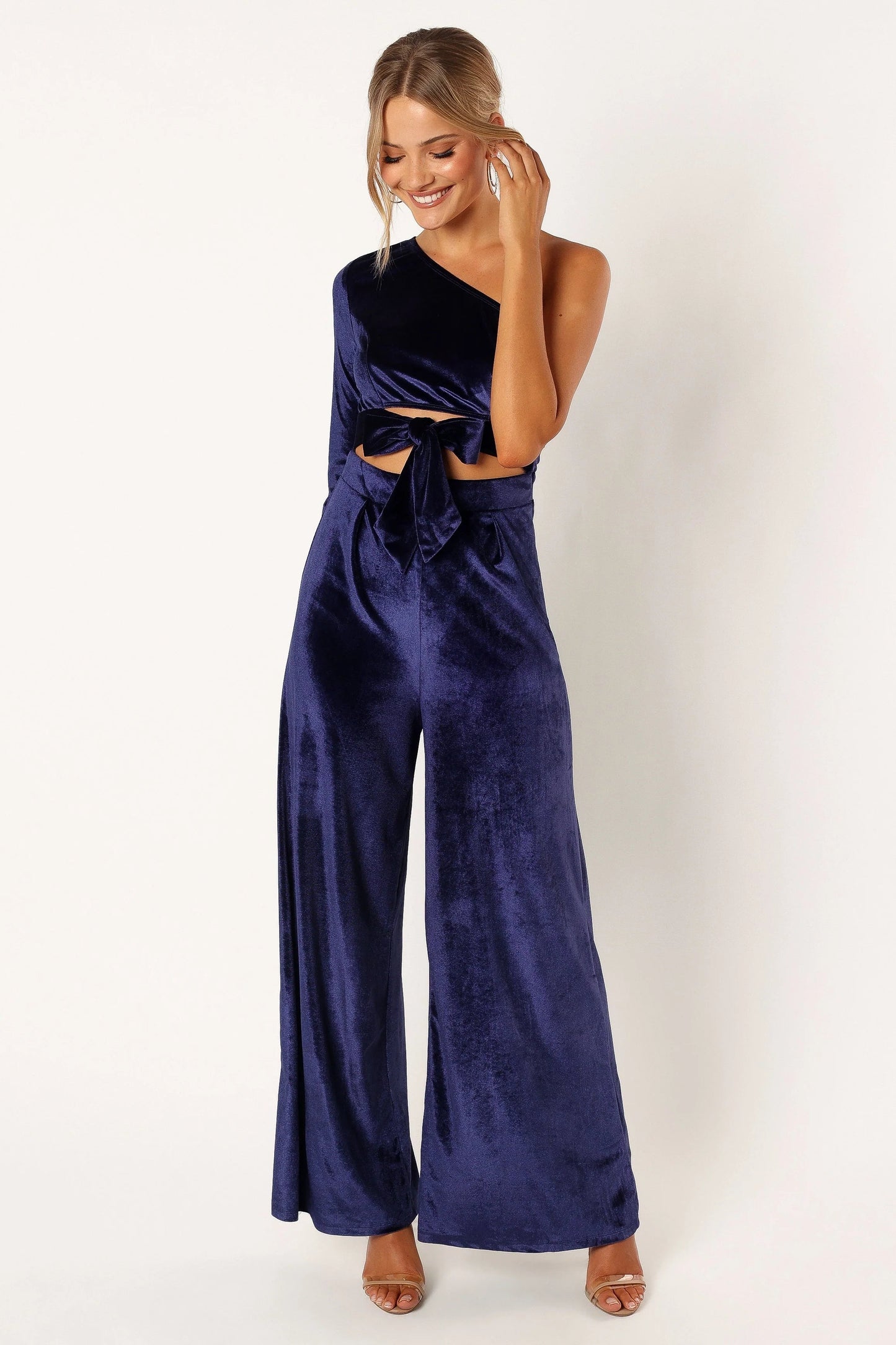 One-Shoulder Velvet Jumpsuit