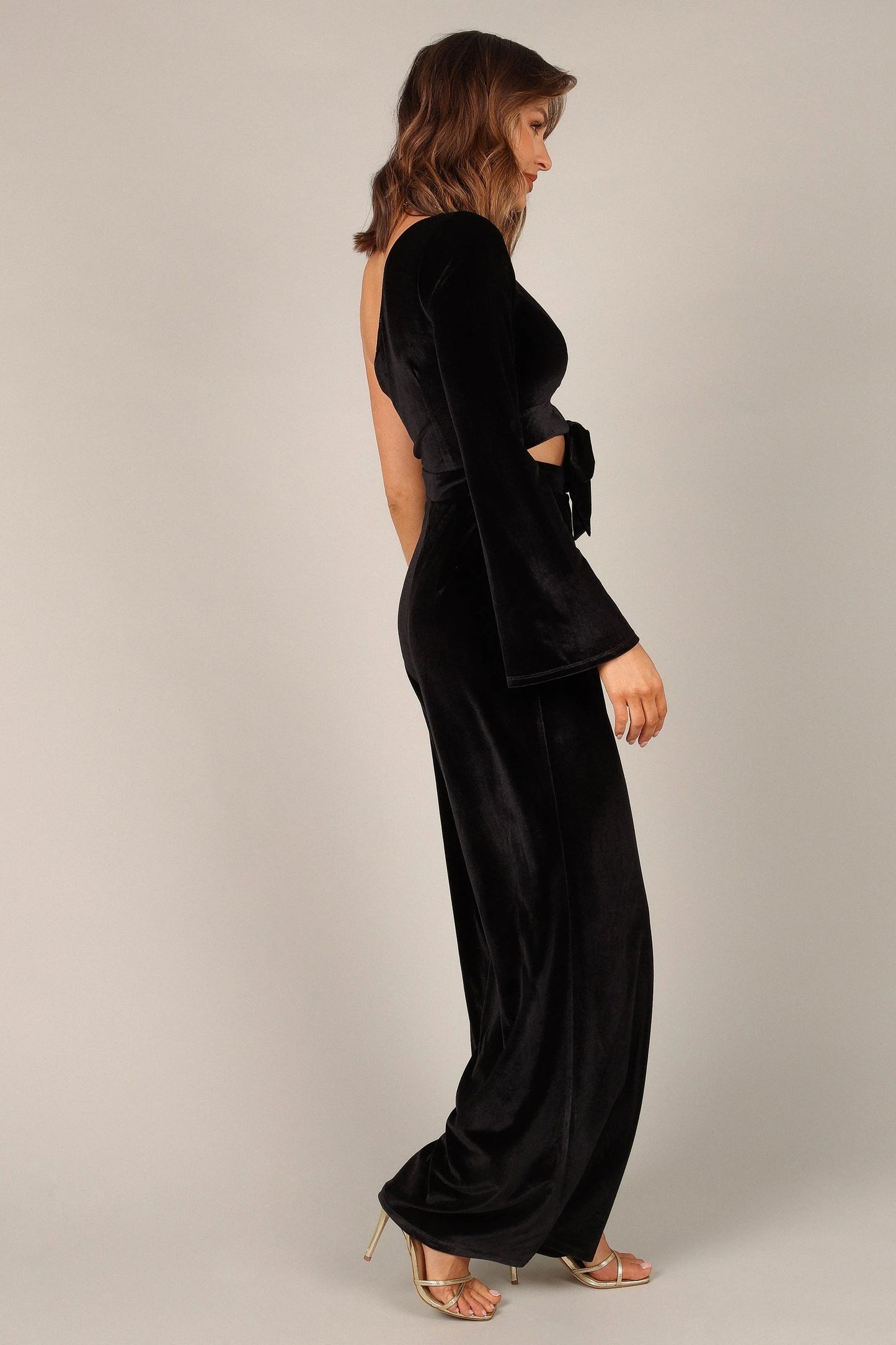 One-Shoulder Velvet Jumpsuit