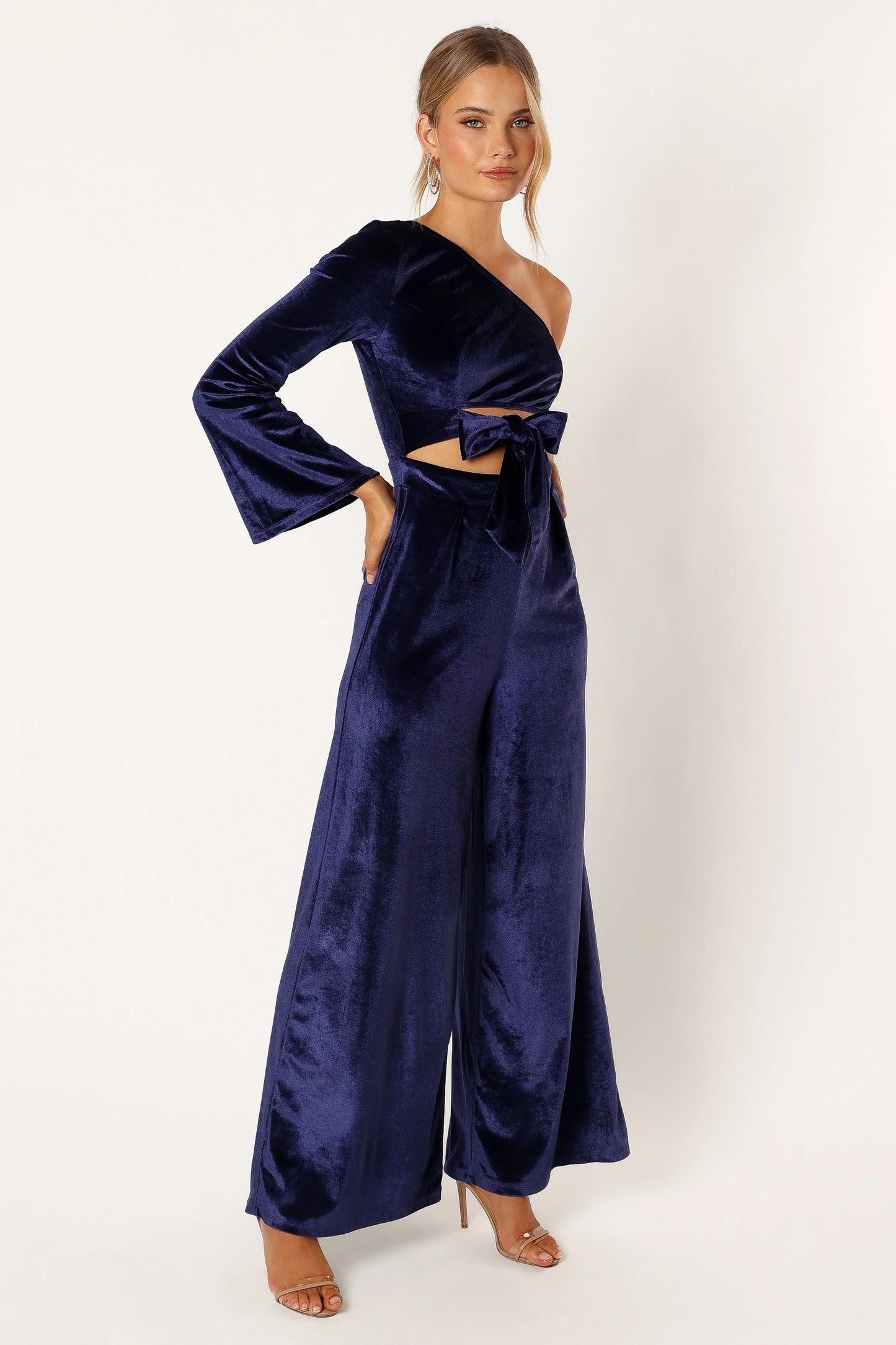 One-Shoulder Velvet Jumpsuit