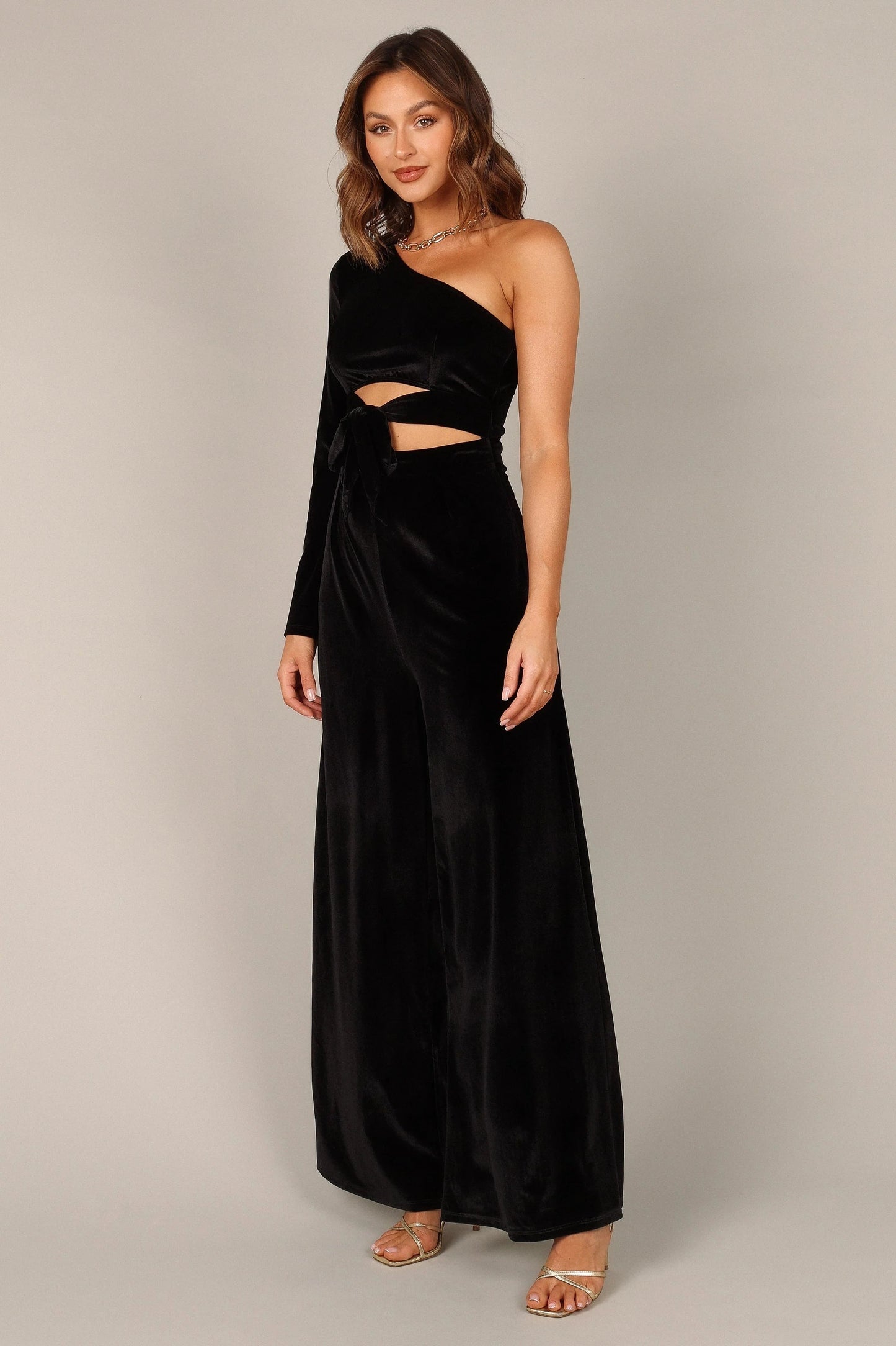 One-Shoulder Velvet Jumpsuit