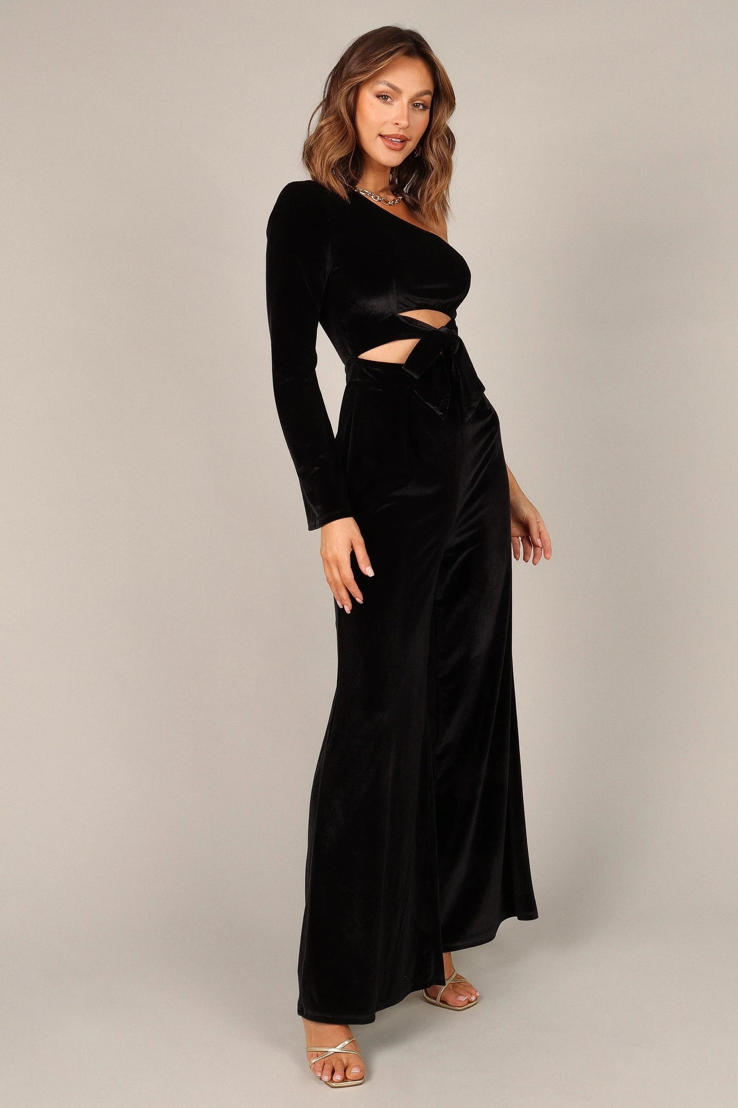 One-Shoulder Velvet Jumpsuit