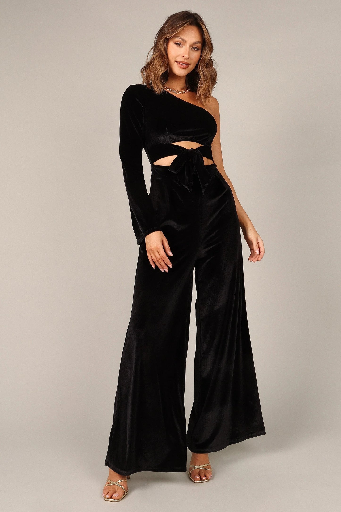 One-Shoulder Velvet Jumpsuit