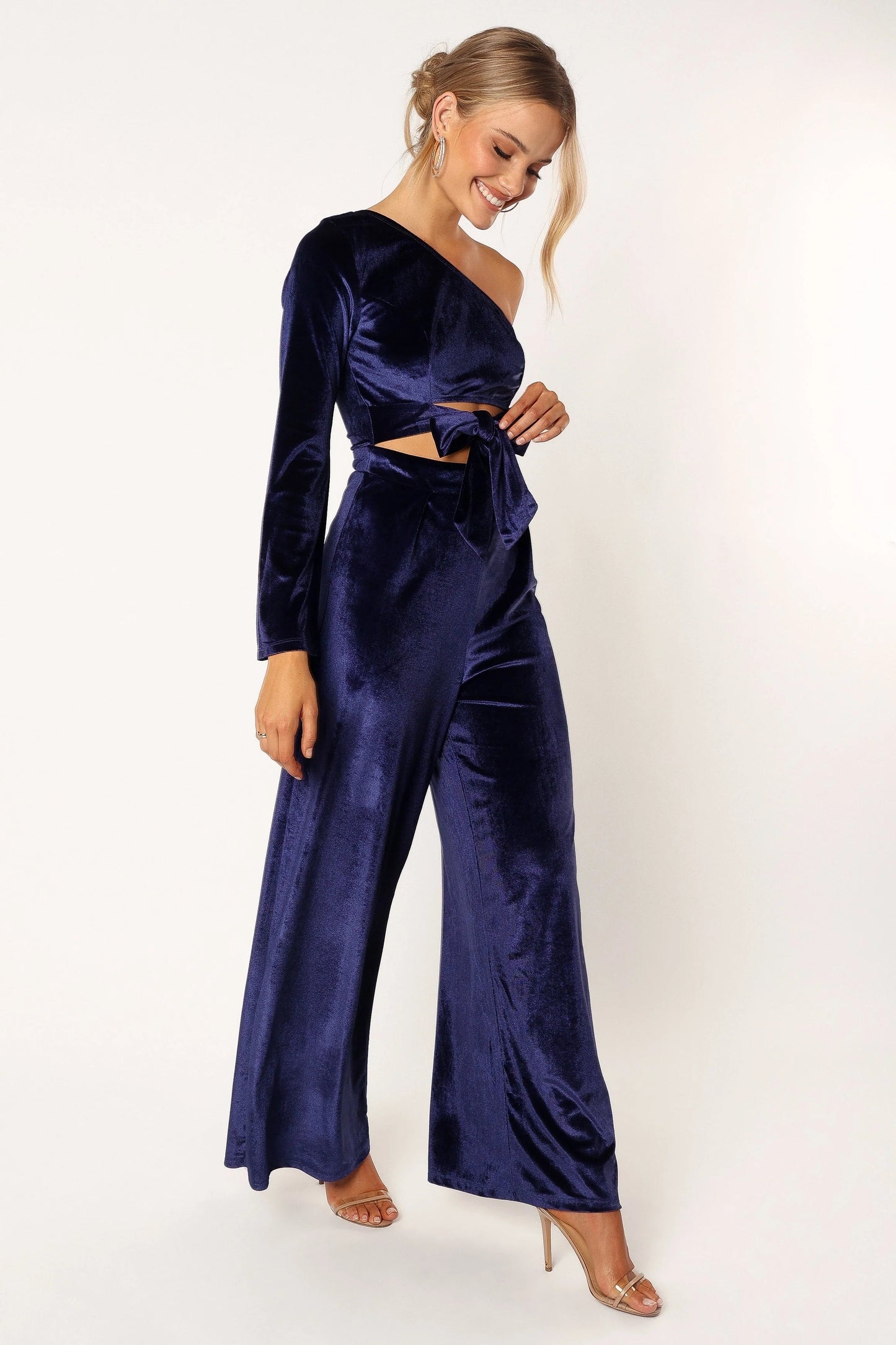 One-Shoulder Velvet Jumpsuit