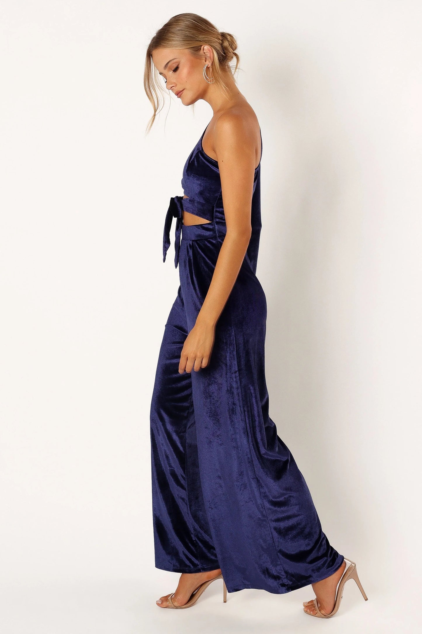 One-Shoulder Velvet Jumpsuit