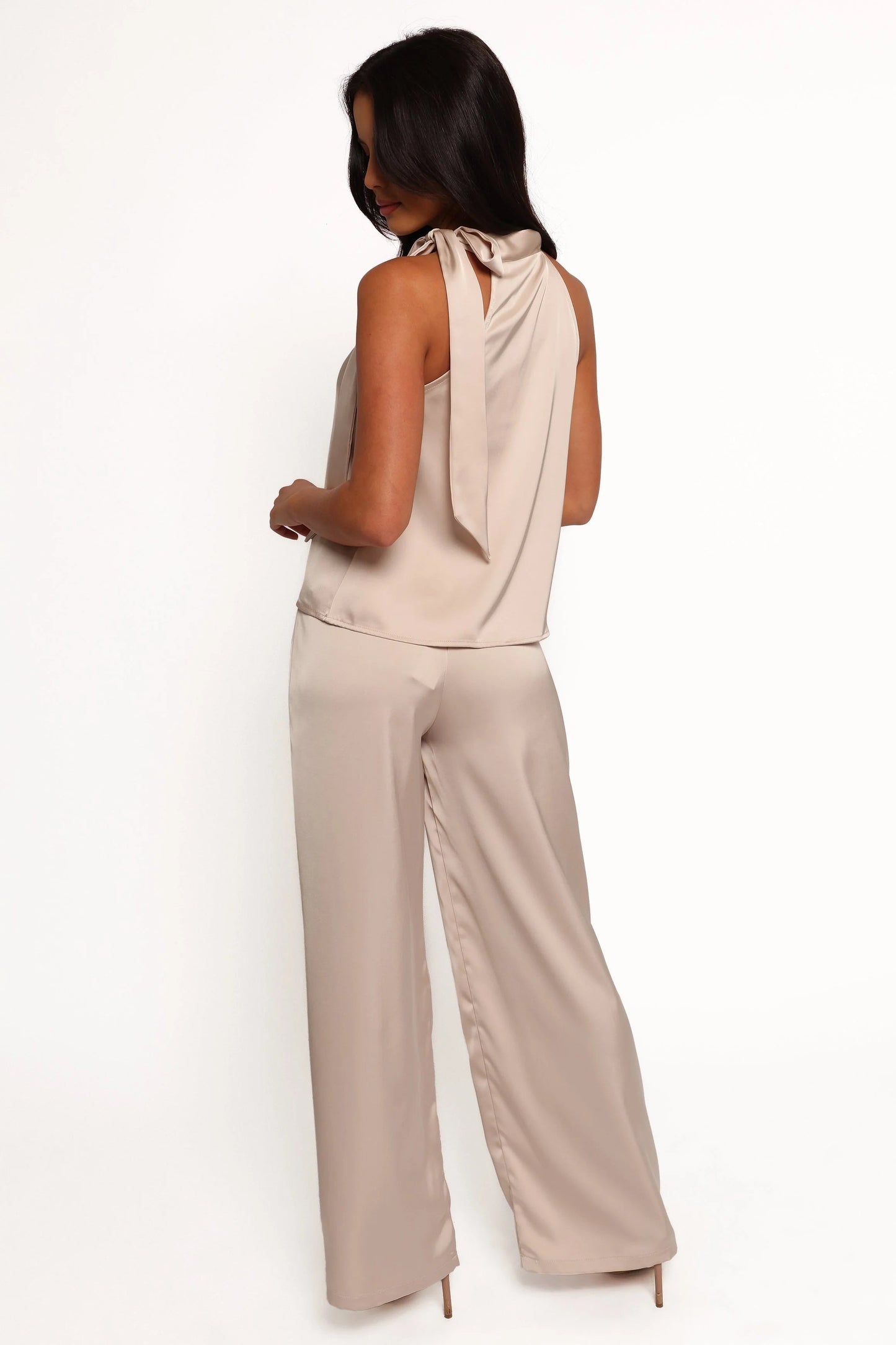 Pleated Satin Wide-Leg Pants