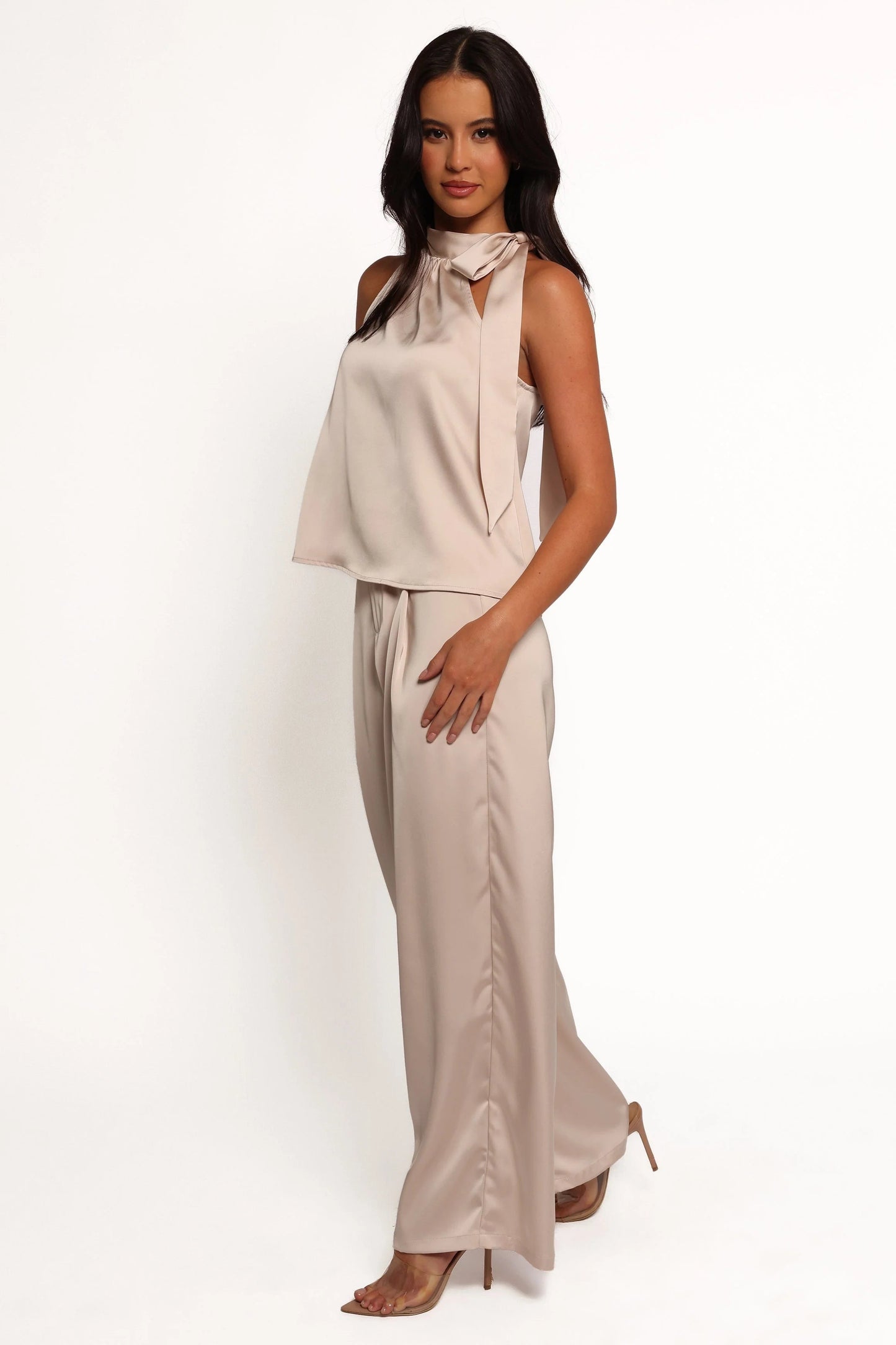 Pleated Satin Wide-Leg Pants