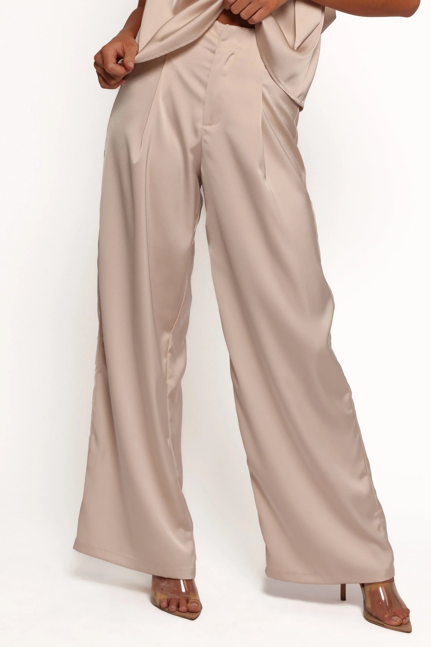 Pleated Satin Wide-Leg Pants