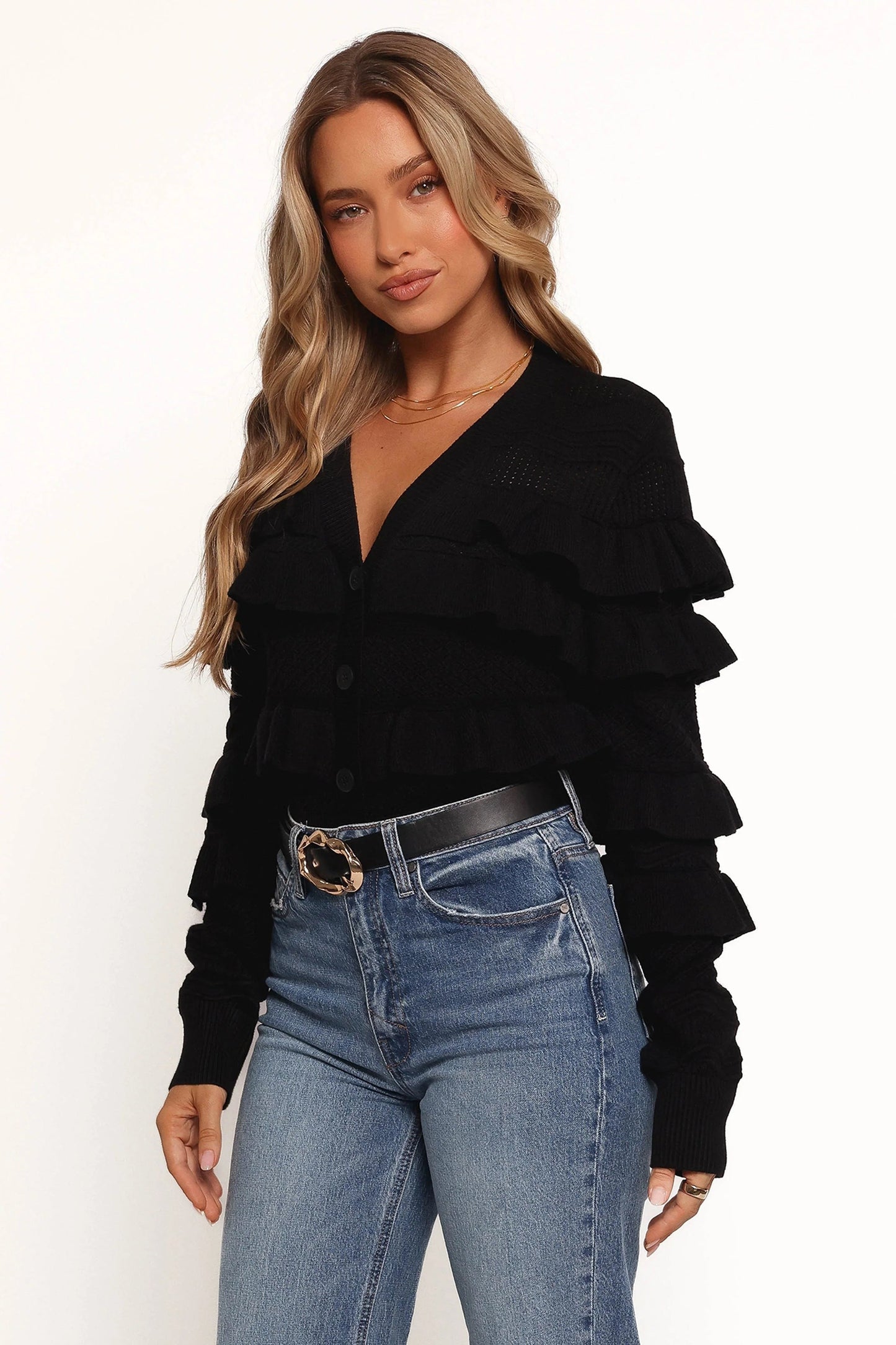 Ruffle-Trim Cropped Cardigan