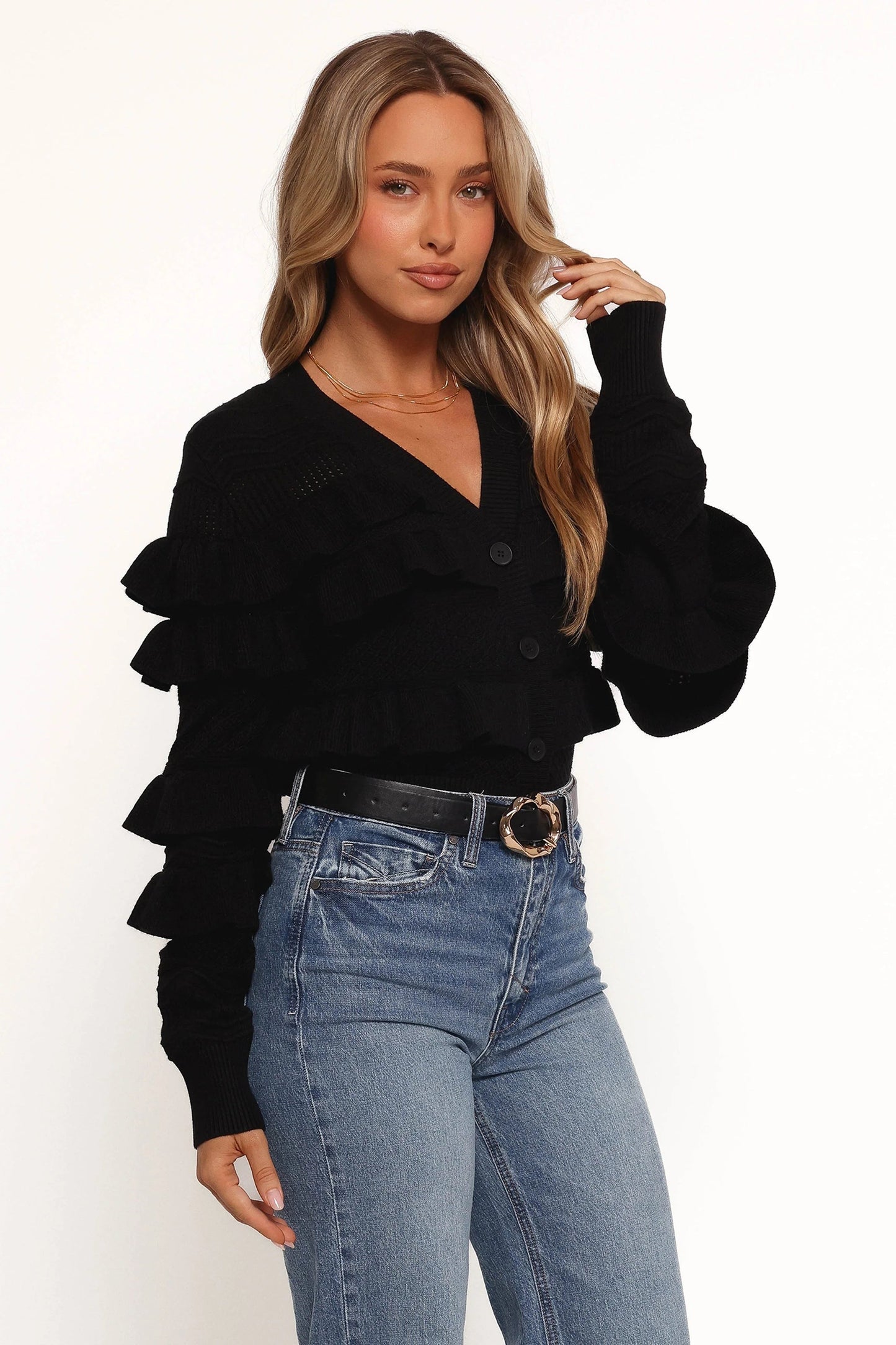 Ruffle-Trim Cropped Cardigan