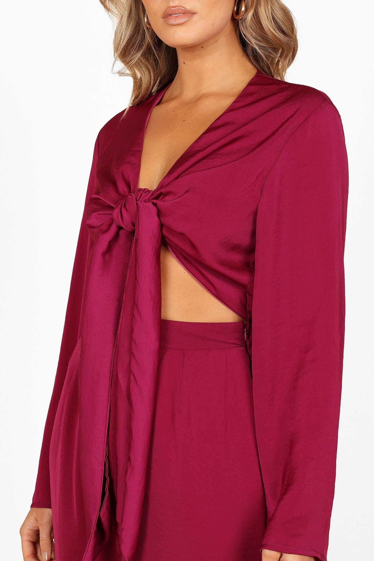 Satin Sheen V-Neck Tie-Waist Cutout Jumpsuit