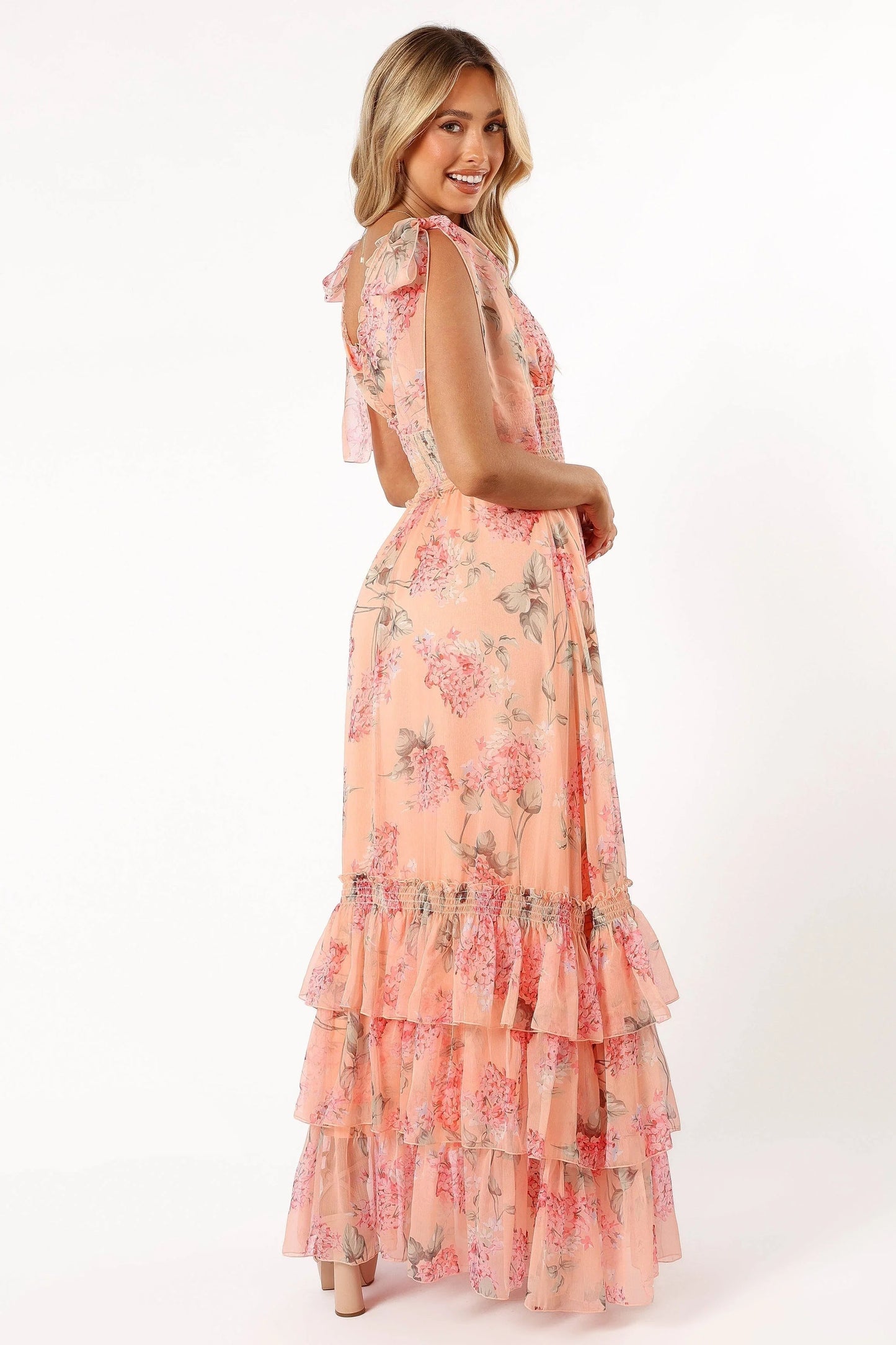 Shirred Ruffle Tier Maxi Dress