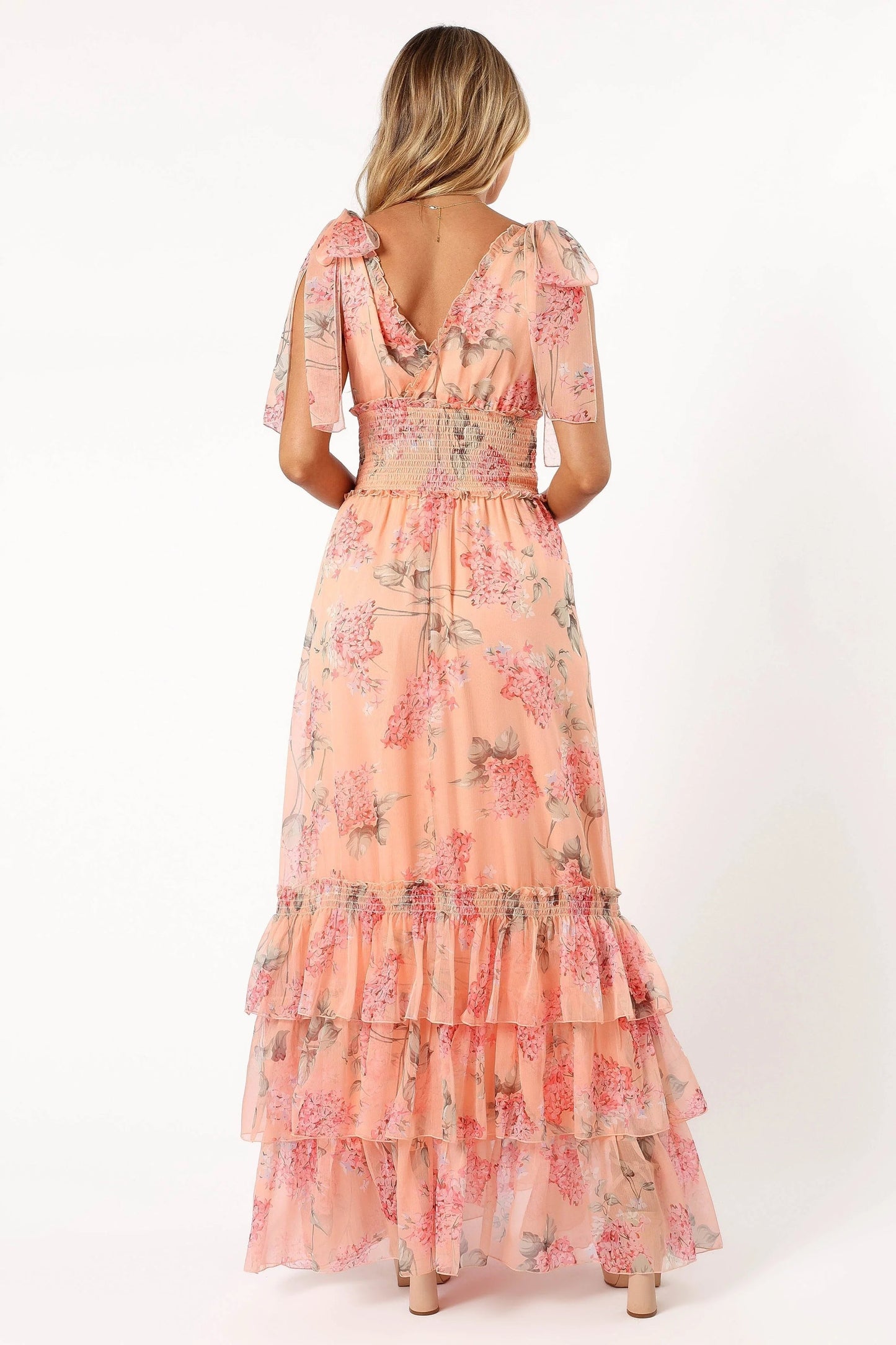 Shirred Ruffle Tier Maxi Dress