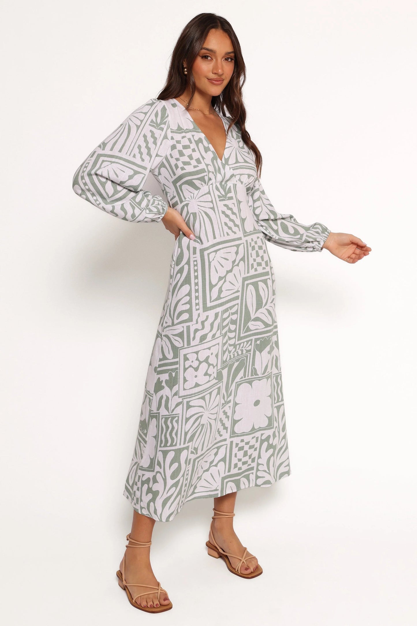 V-Neck Abstract Midi Dress