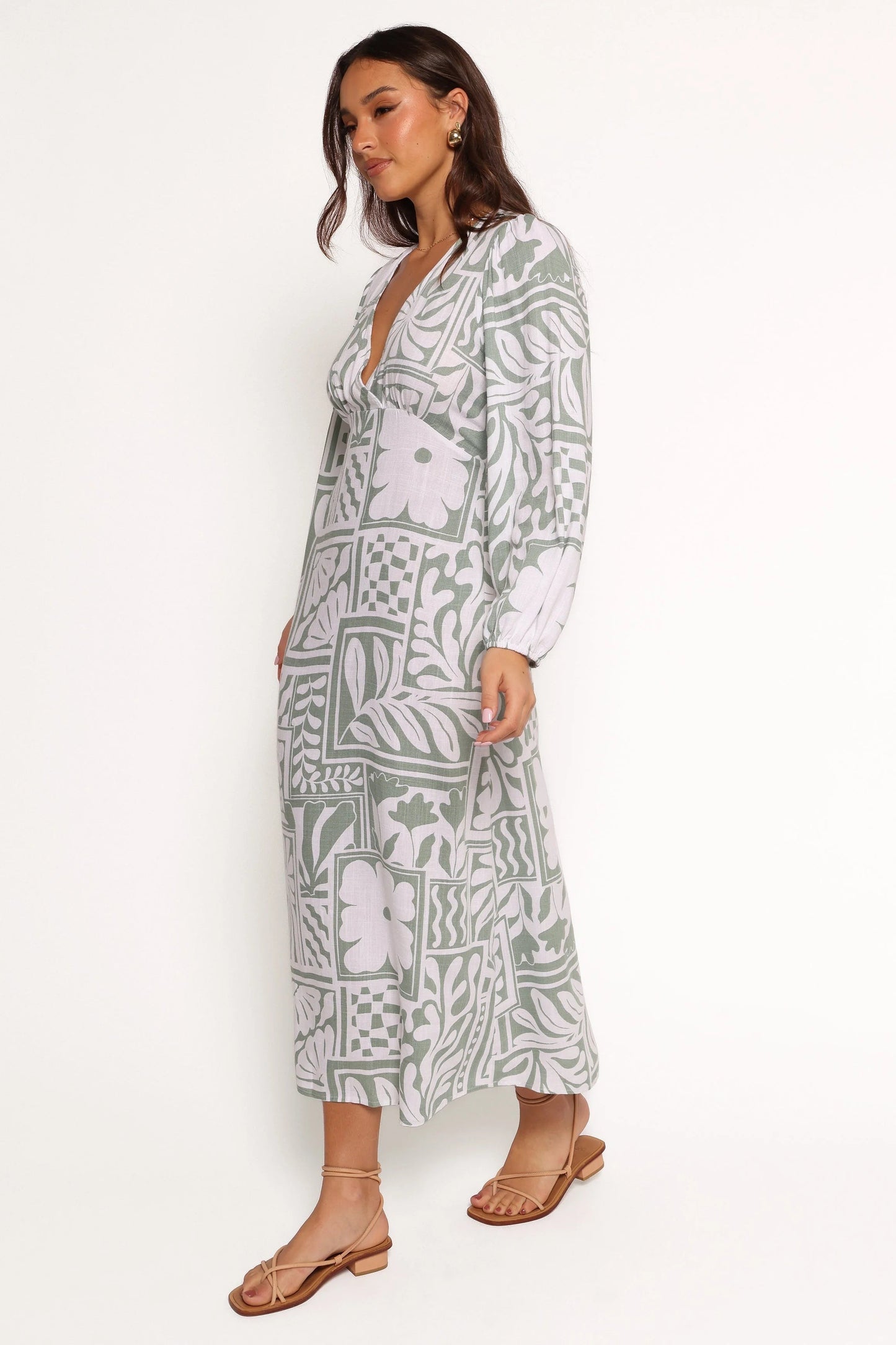 V-Neck Abstract Midi Dress