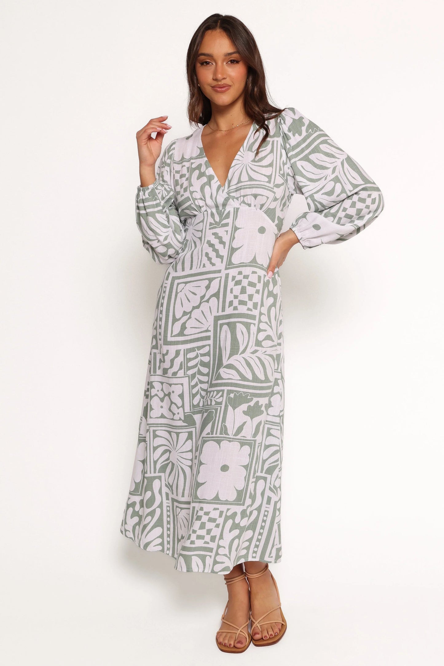 V-Neck Abstract Midi Dress
