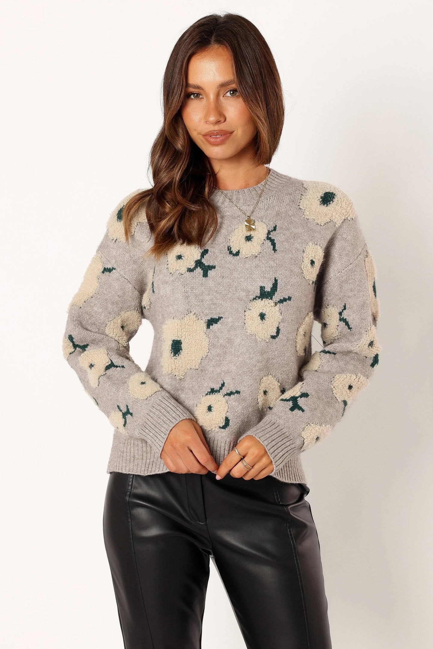 Aubrielle Floral-Knit Crewneck Sweater