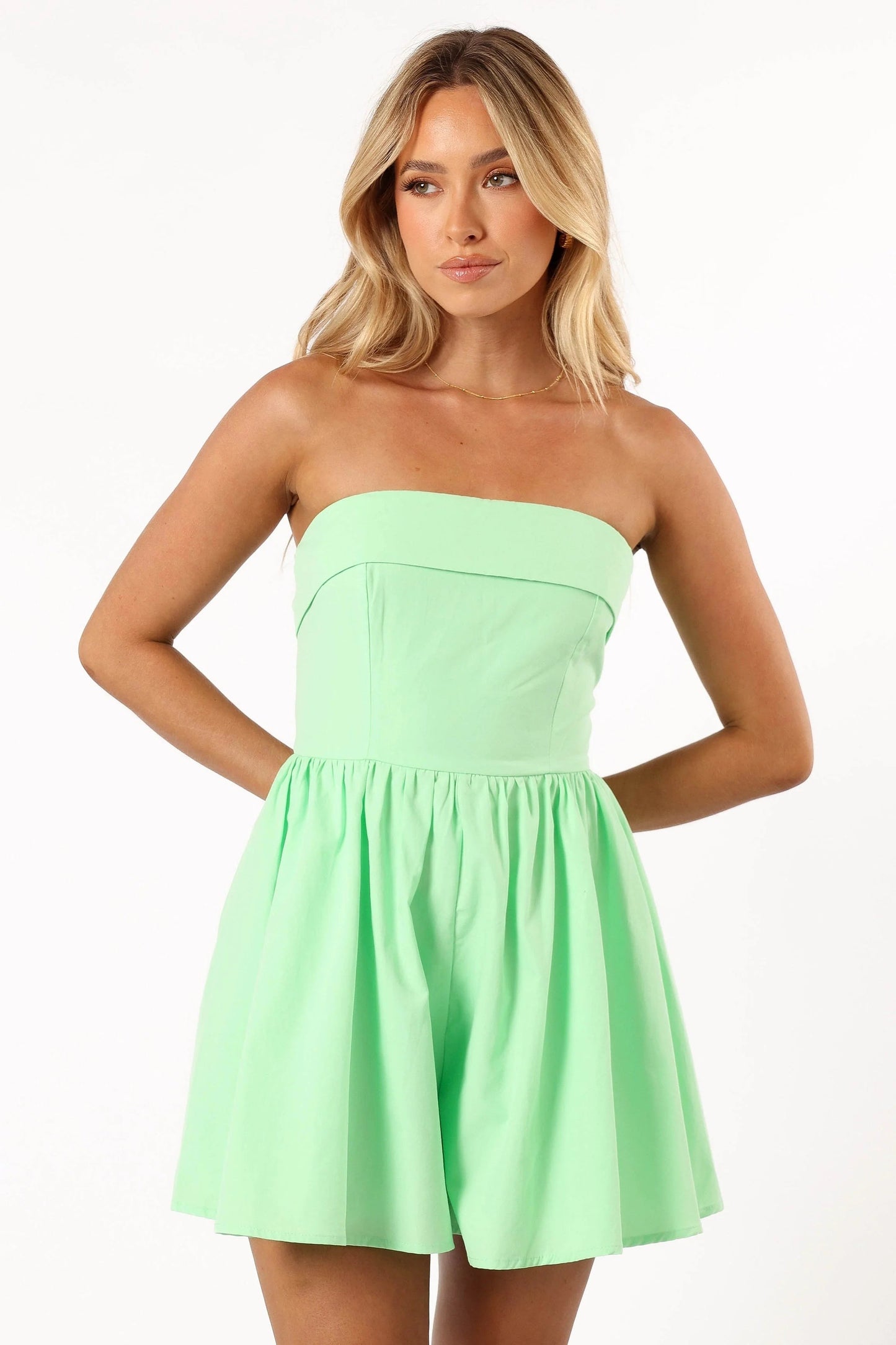 Beatrice Strapless Fold-Front Romper