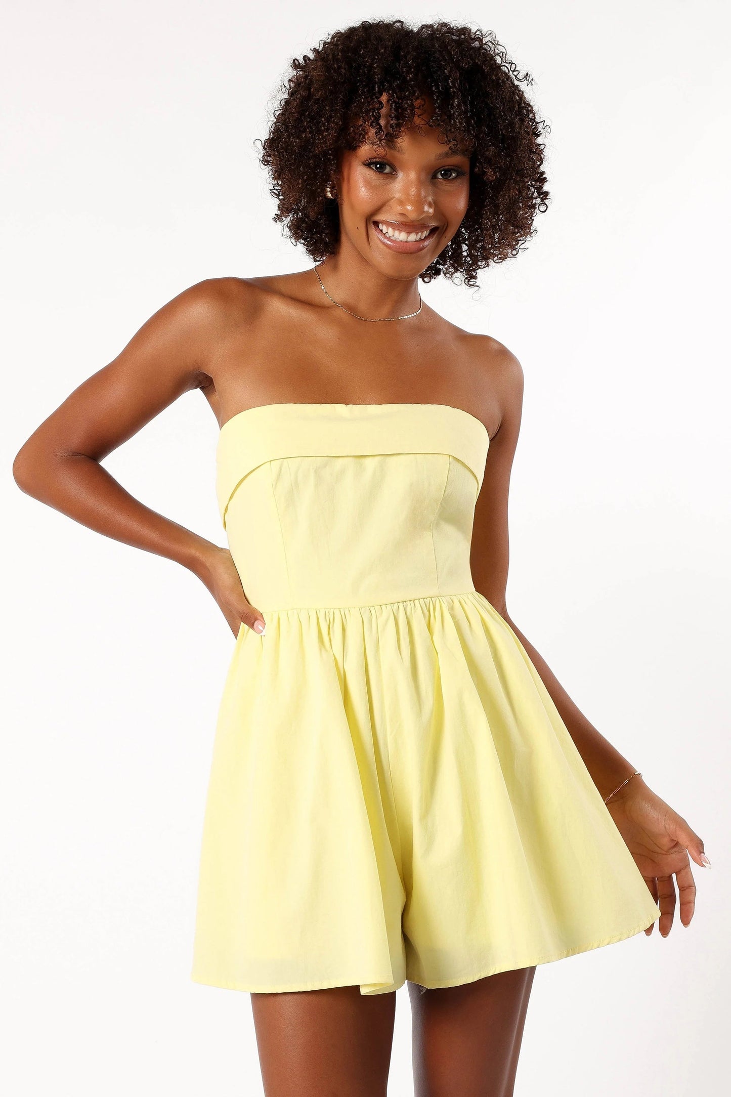 Beatrice Strapless Fold-Front Romper