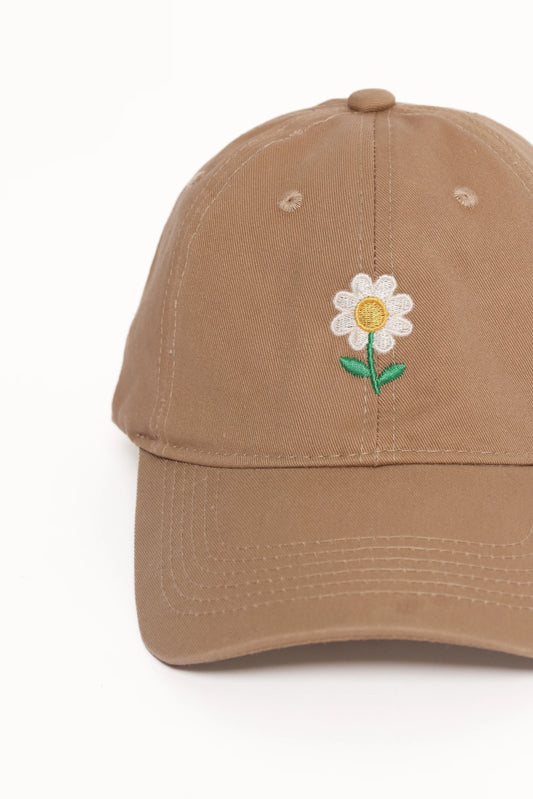 Embroidered Daisy Cotton Cap