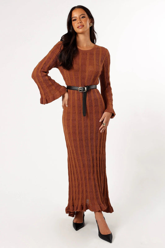 Frill-Cuff Knit Maxi Dress