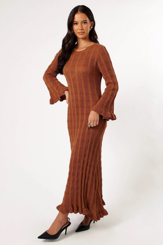 Frill-Cuff Knit Maxi Dress