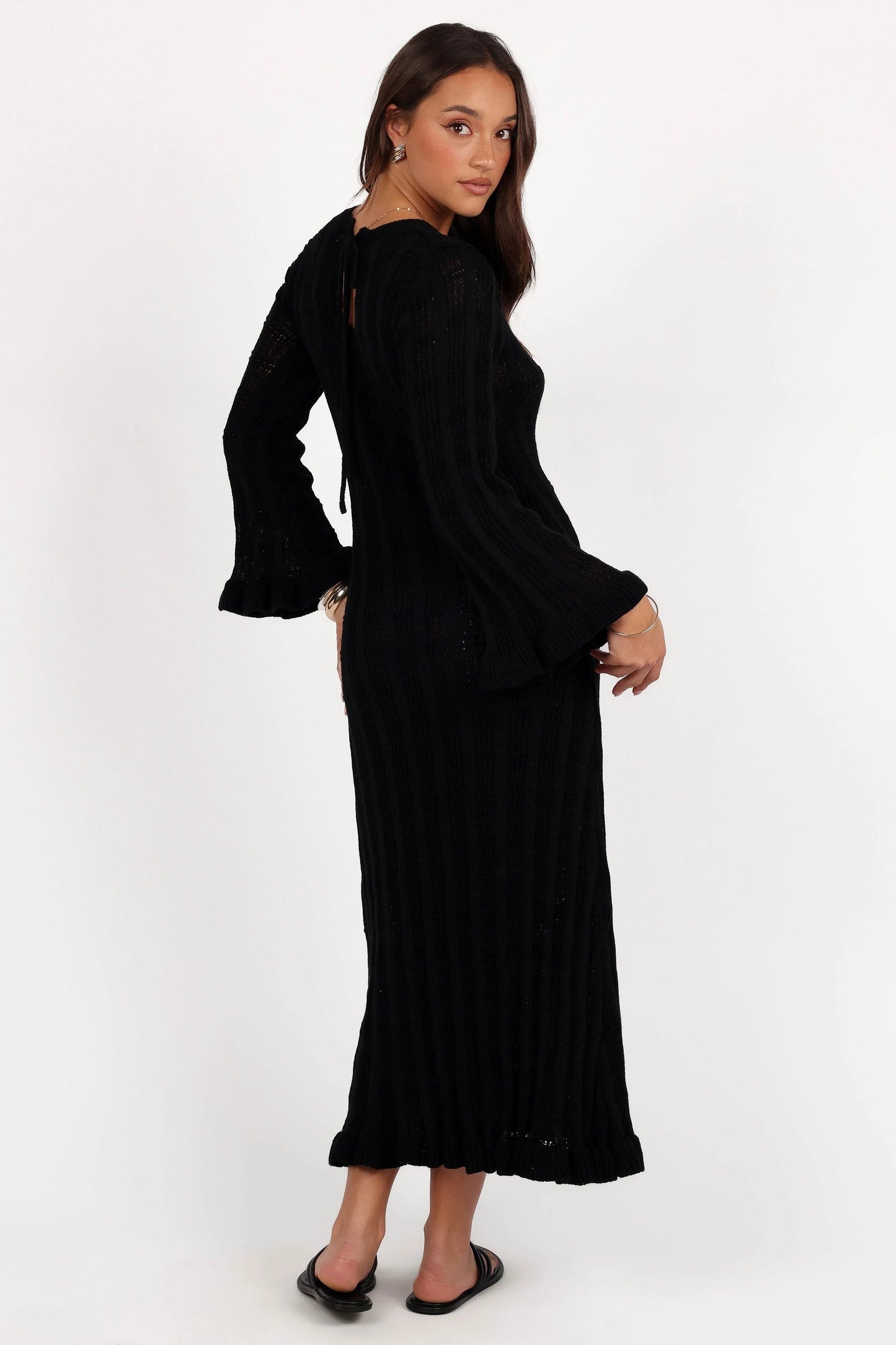 Frill-Cuff Knit Maxi Dress