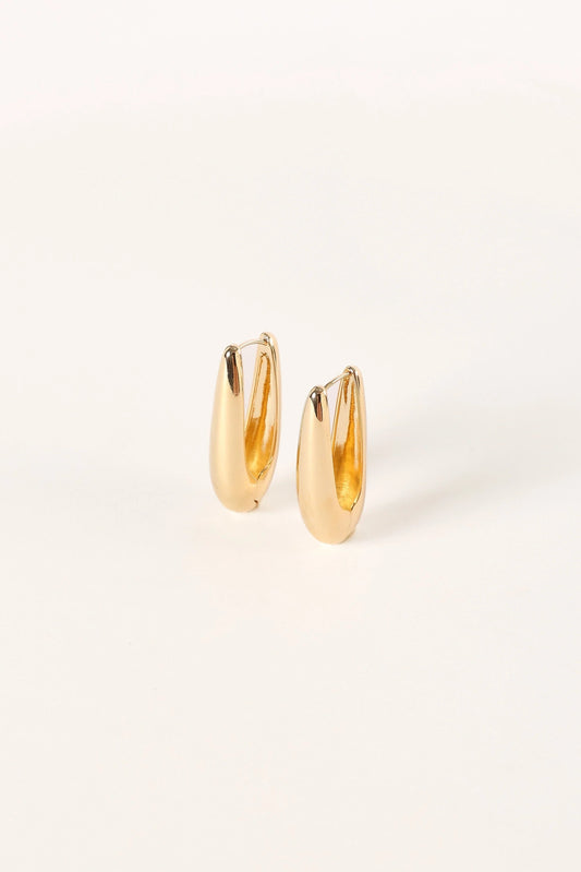 Gold Snap-Clasp Drop Hoop Earrings