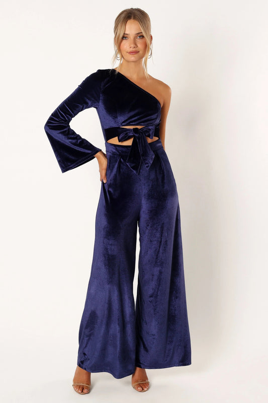 One-Shoulder Velvet Jumpsuit
