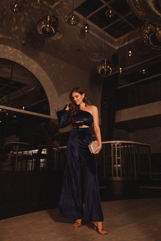 One-Shoulder Velvet Jumpsuit