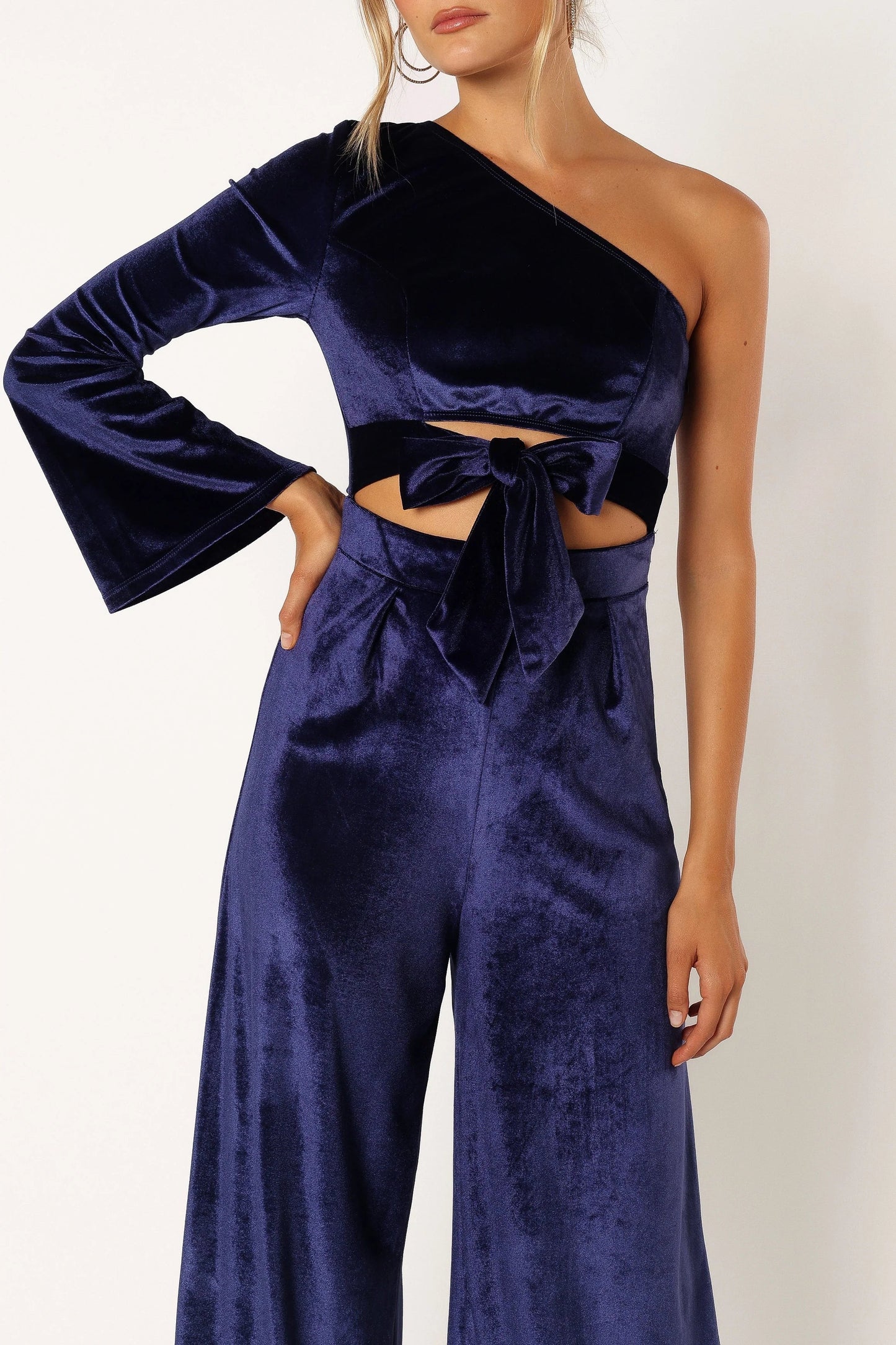 One-Shoulder Velvet Jumpsuit