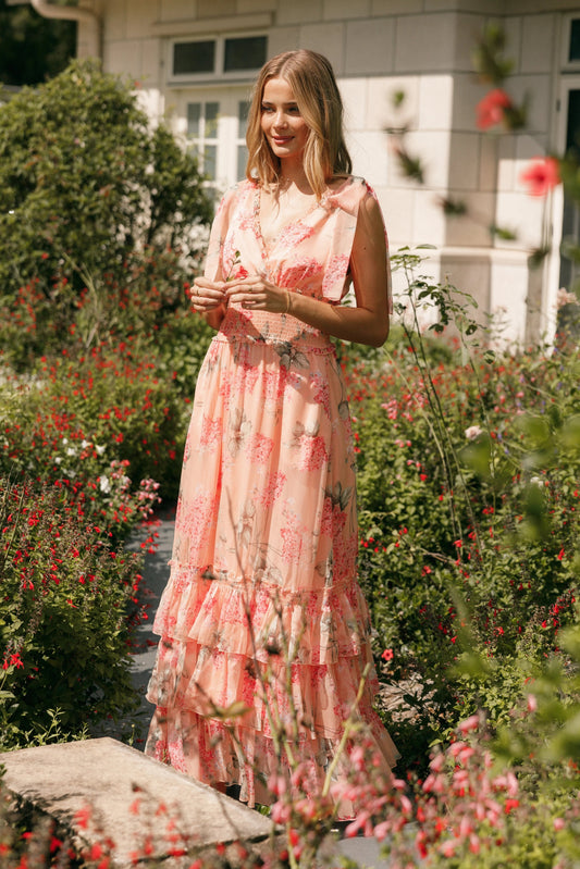 Shirred Ruffle Tier Maxi Dress