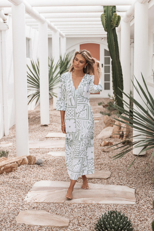 V-Neck Abstract Midi Dress