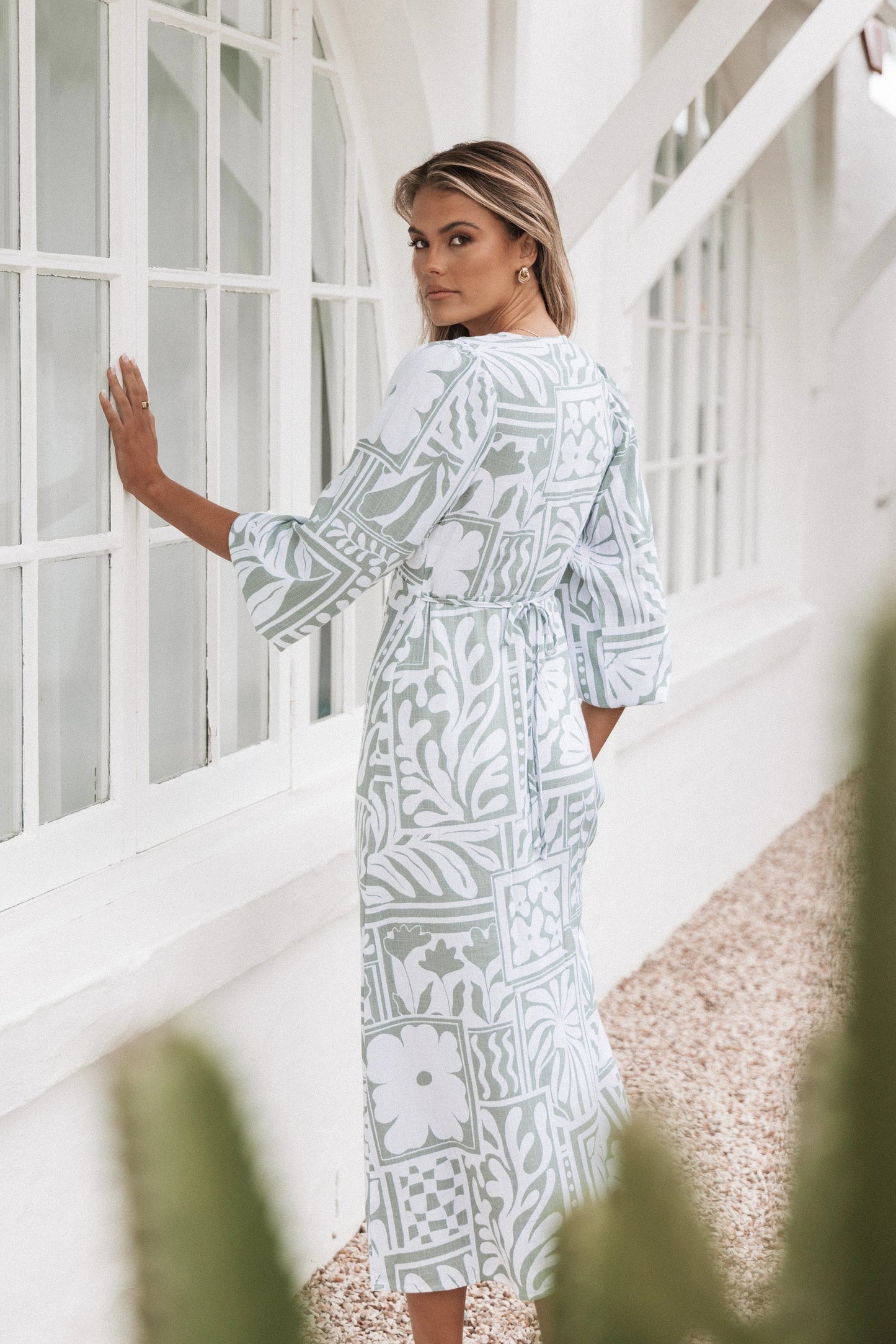 V-Neck Abstract Midi Dress