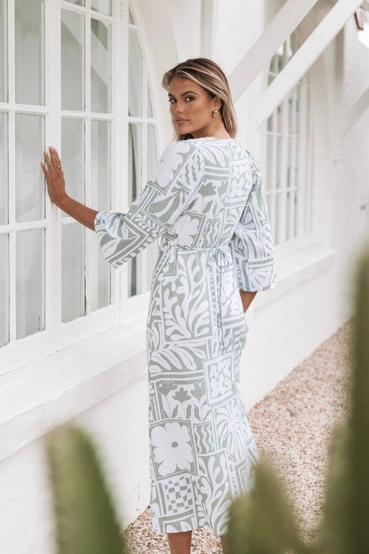 V-Neck Abstract Midi Dress