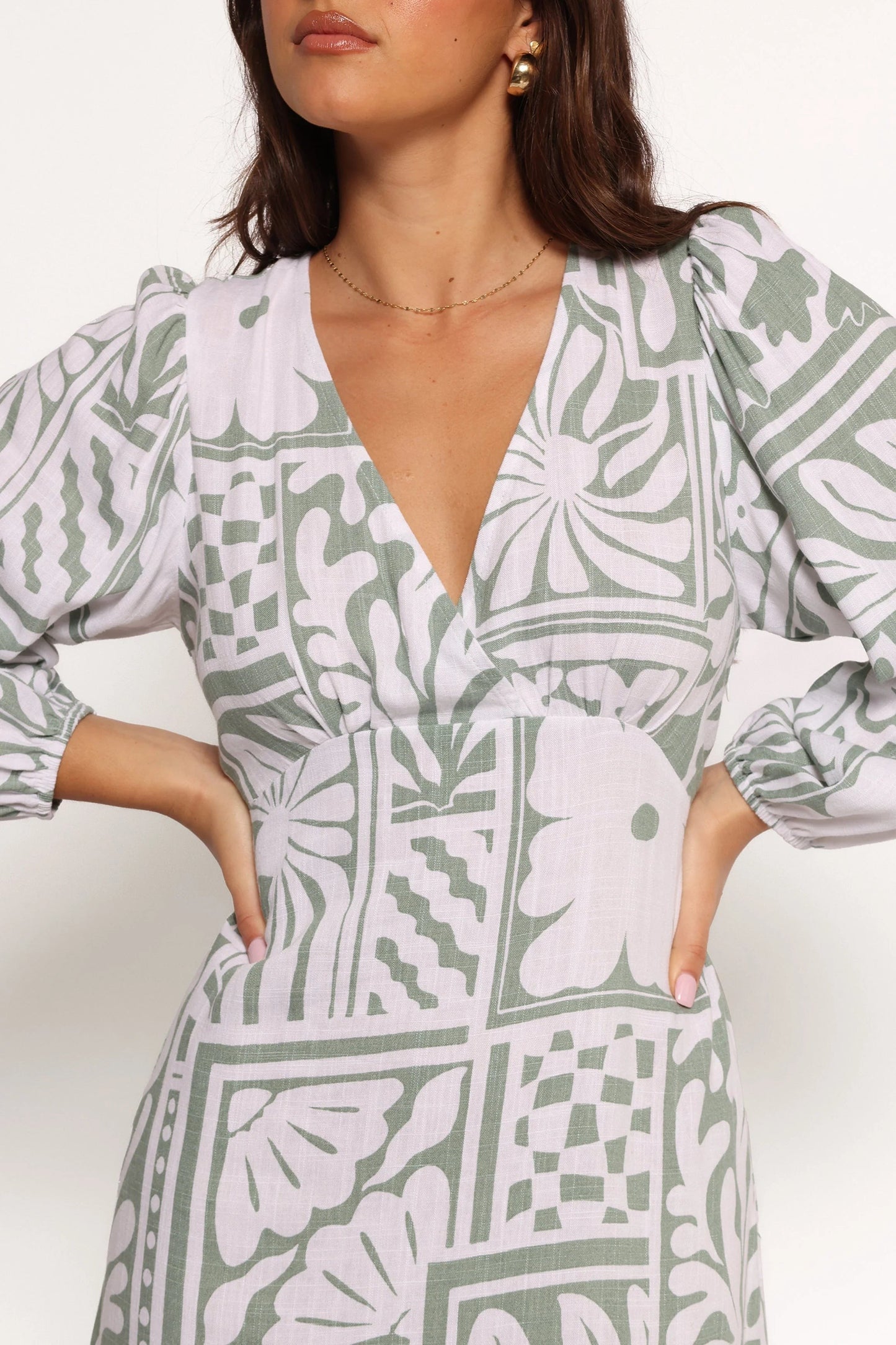 V-Neck Abstract Midi Dress