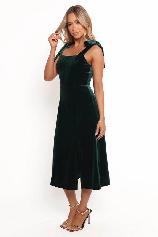 Velvet Tie-Strap Square-Neck Midi Dress
