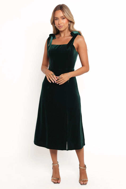 Velvet Tie-Strap Square-Neck Midi Dress