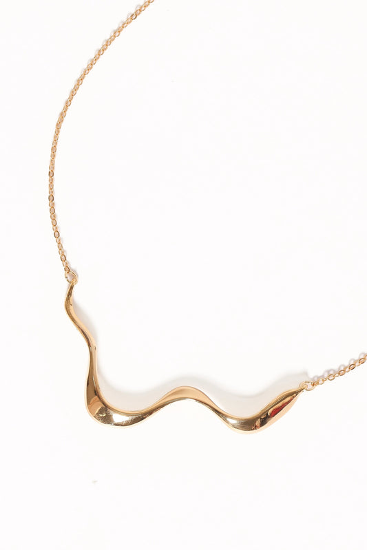 Wave-Pendant Gold Necklace