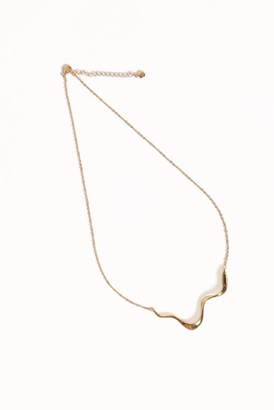 Wave-Pendant Gold Necklace